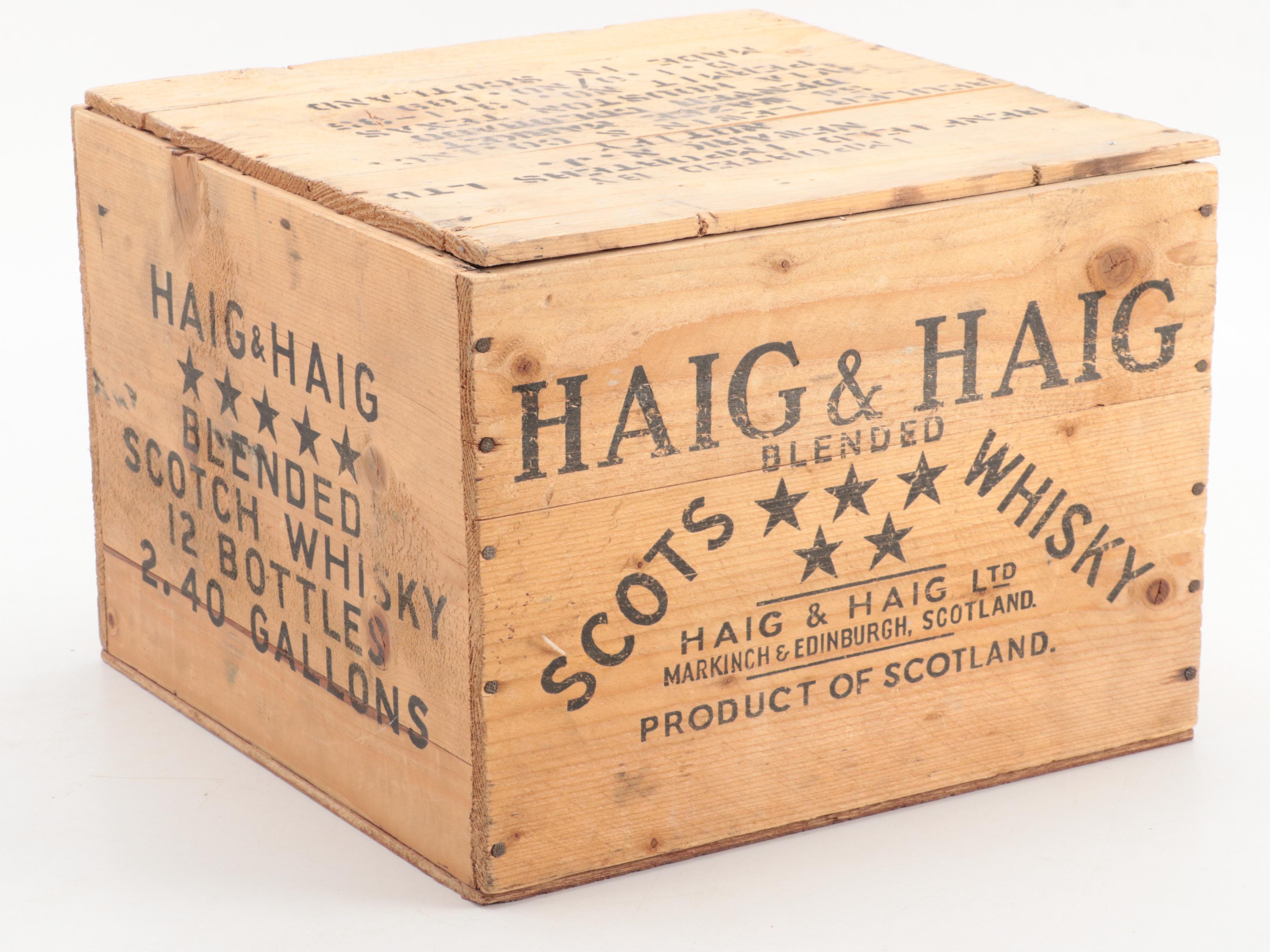 Haig & Haig Scots Whisky Wooden Crate, Mid-20th Century