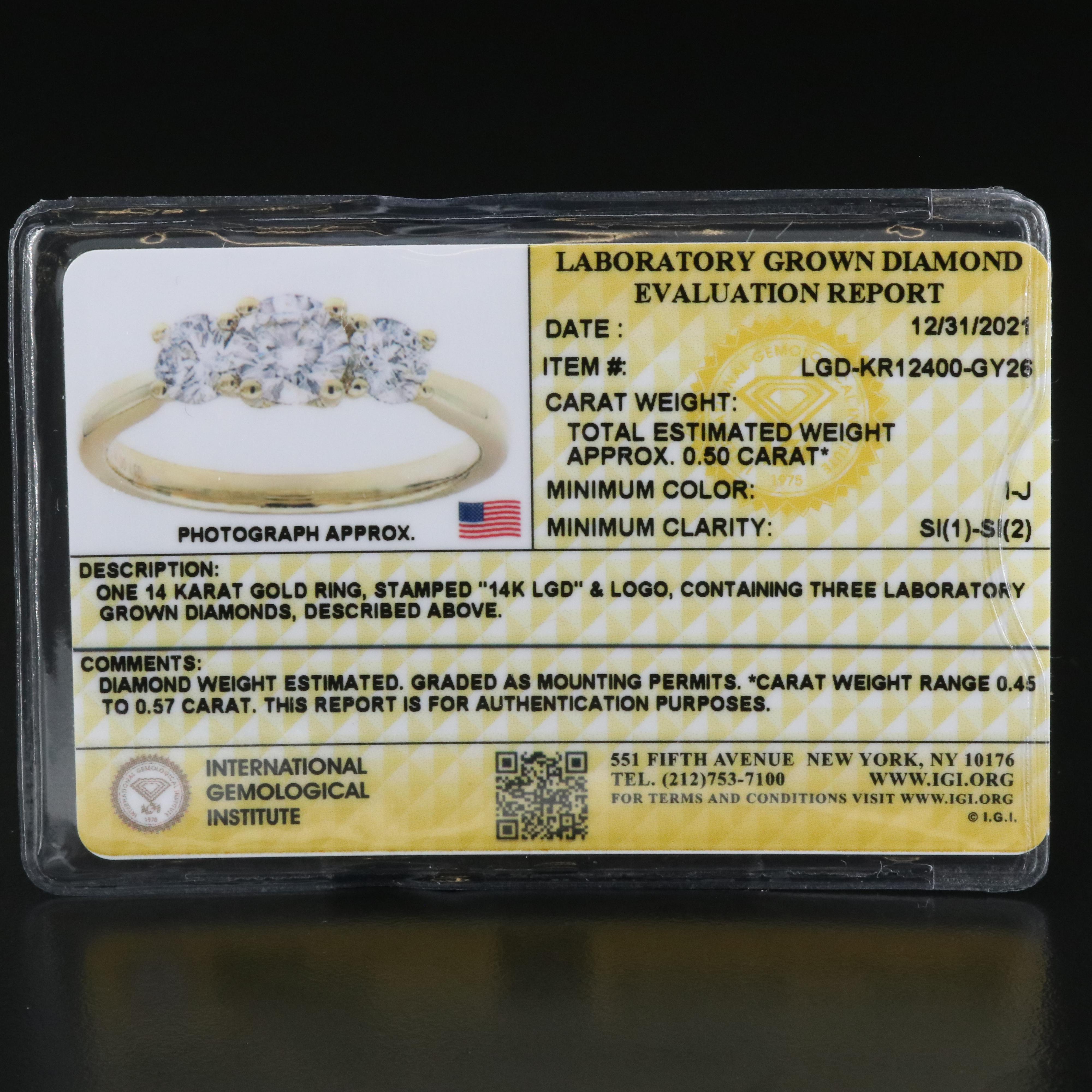 14K 0.47 CTW Lab Grown Diamond Ring with IGI Report