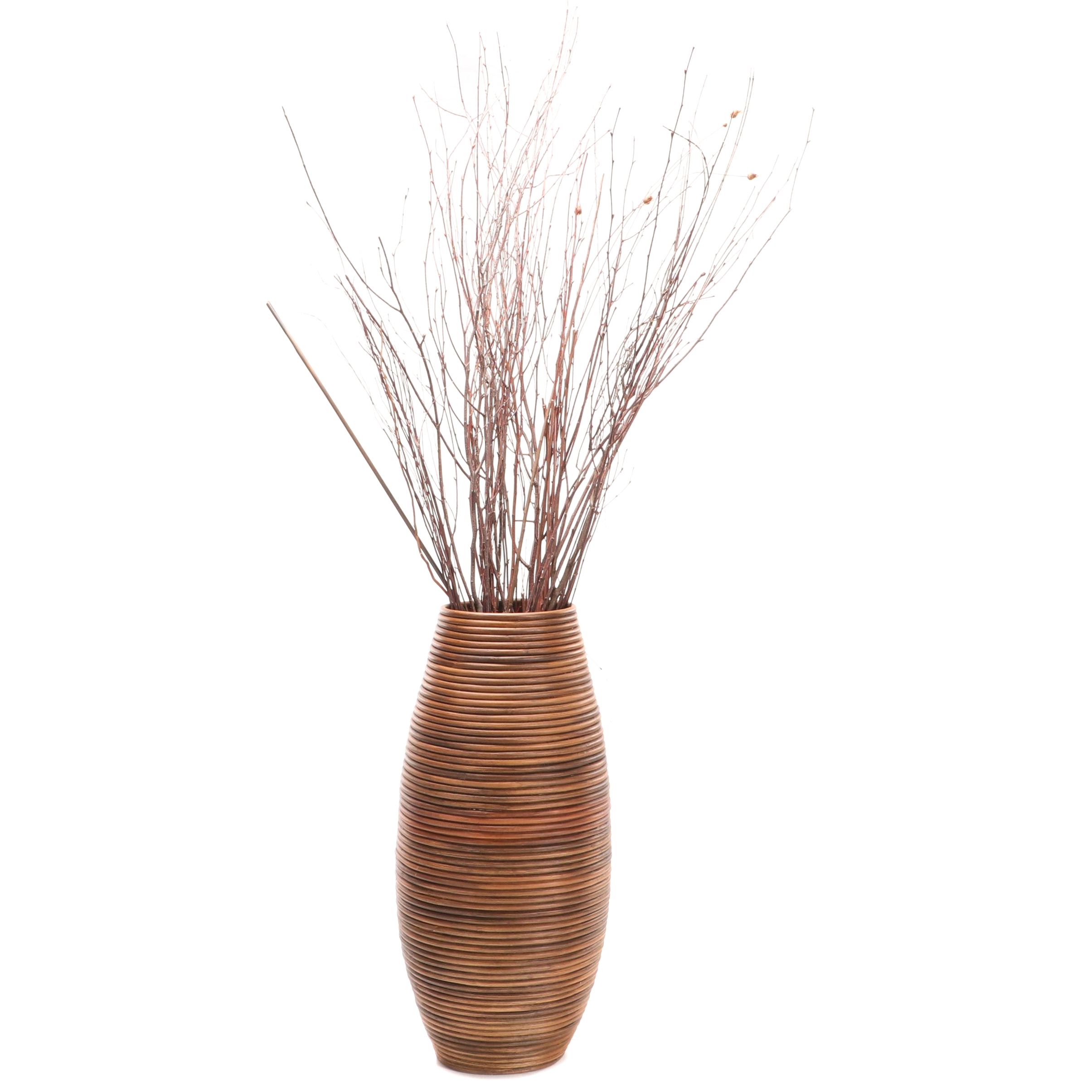 Wooden Floor Vase with Artificial Flowers