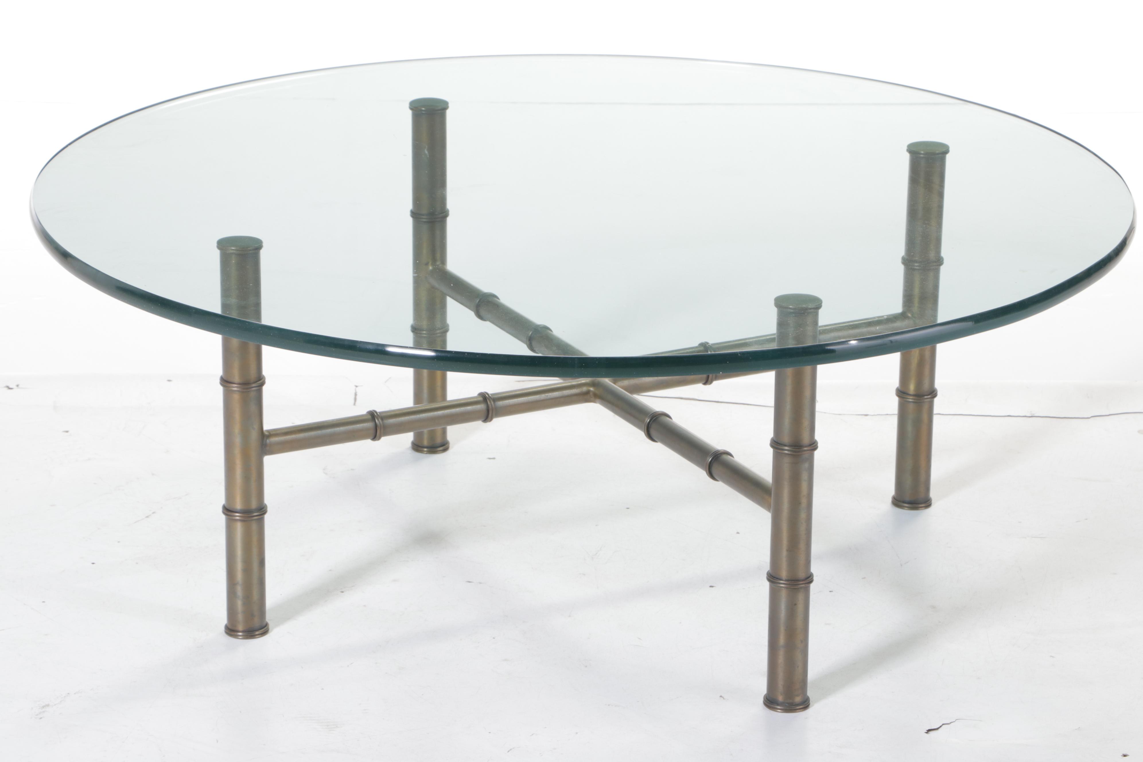 Bronzed Metal Faux Bamboo and Glass Coffee Table