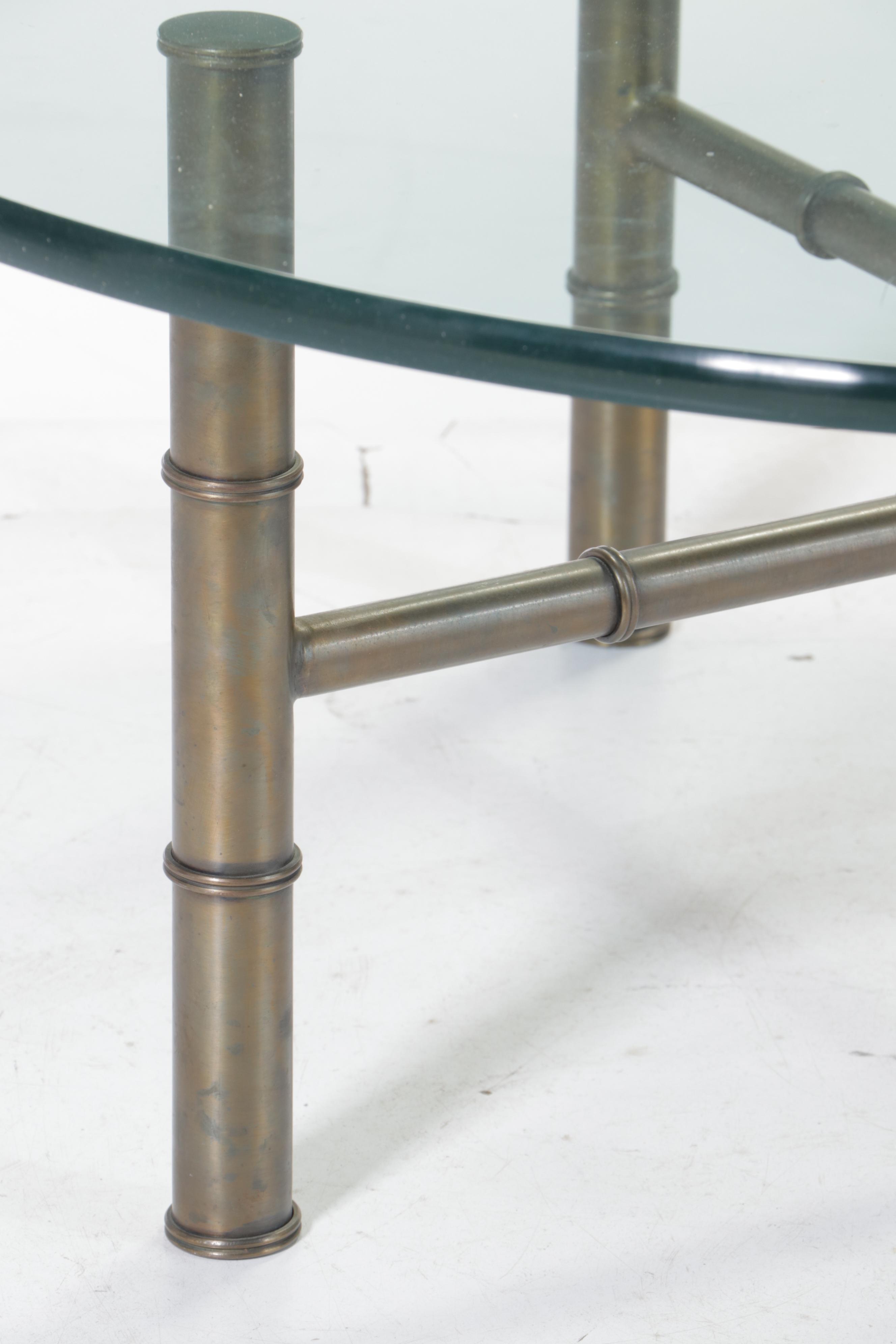 Bronzed Metal Faux Bamboo and Glass Coffee Table
