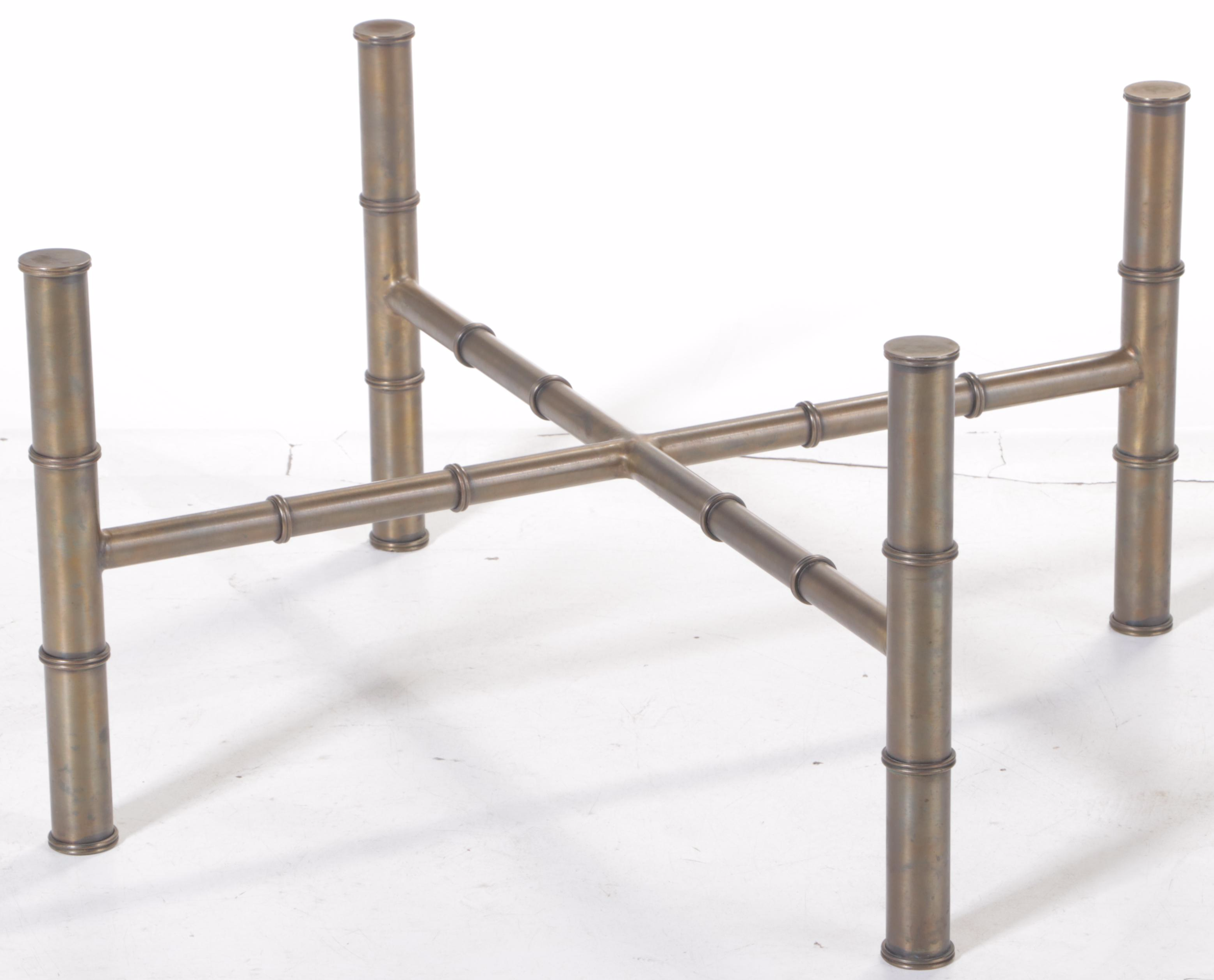 Bronzed Metal Faux Bamboo and Glass Coffee Table