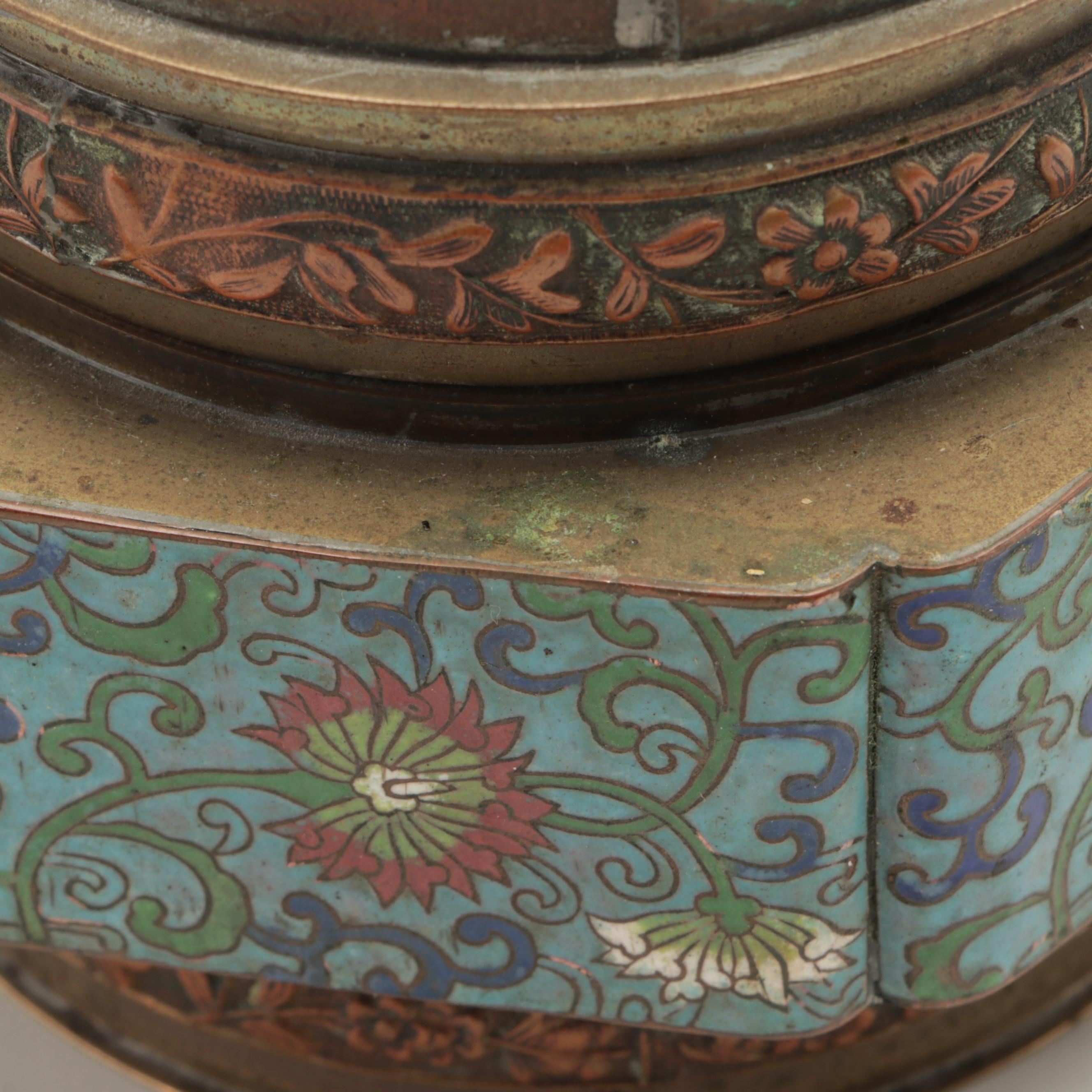 Chinese Cloisonné Box with Hand-Painted Porcelain Lid