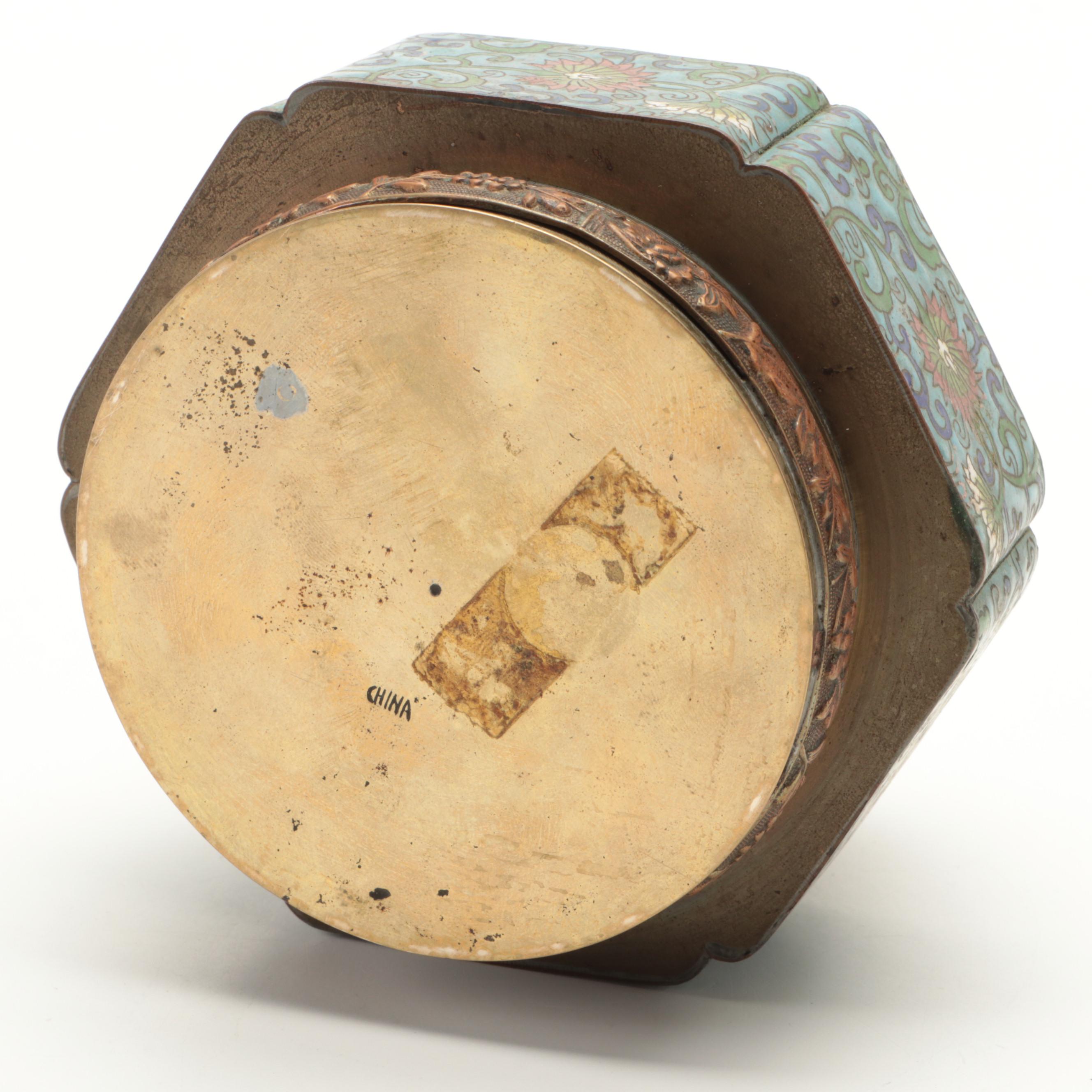 Chinese Cloisonné Box with Hand-Painted Porcelain Lid