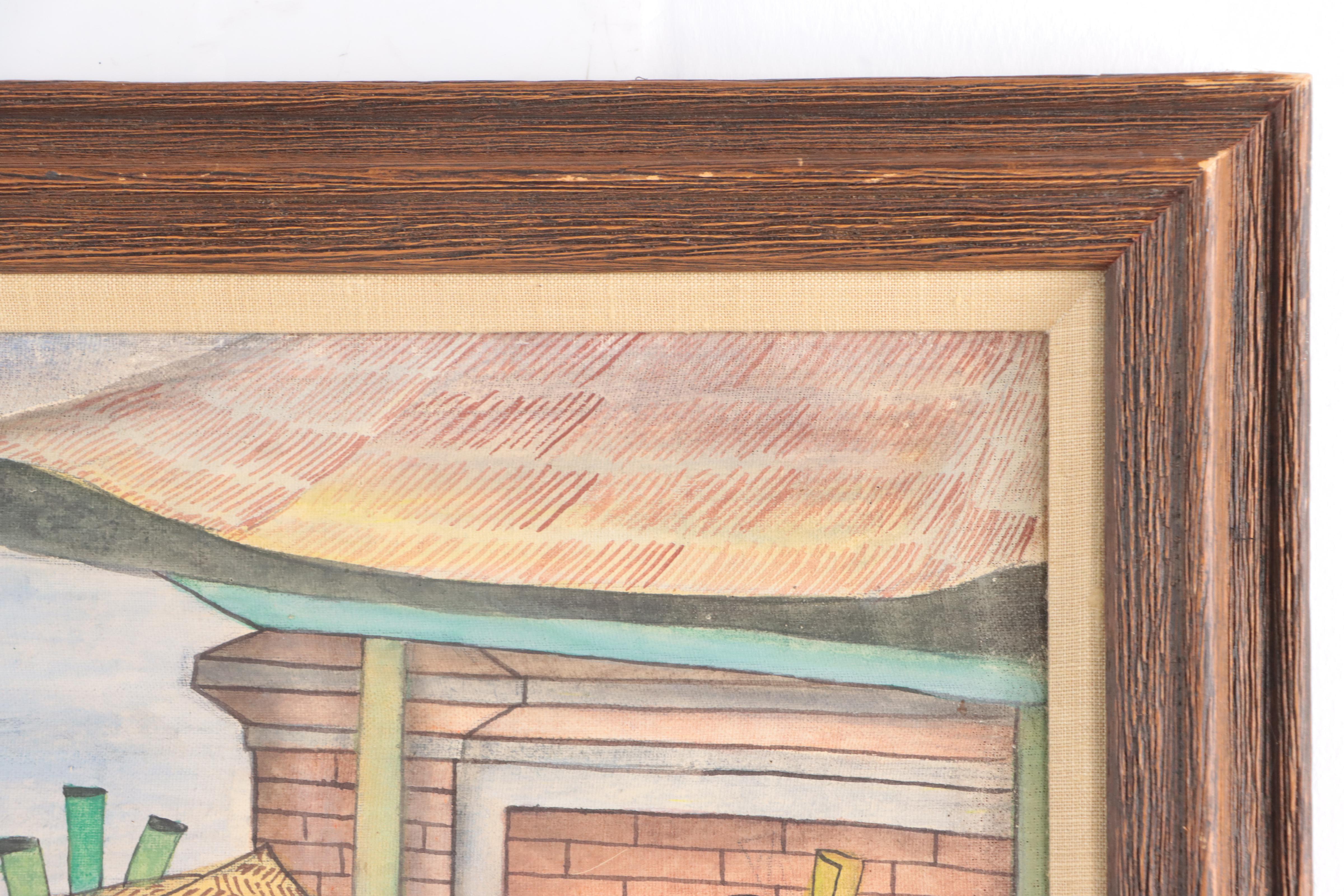 Indonesian School Gouache Painting of Market Scene