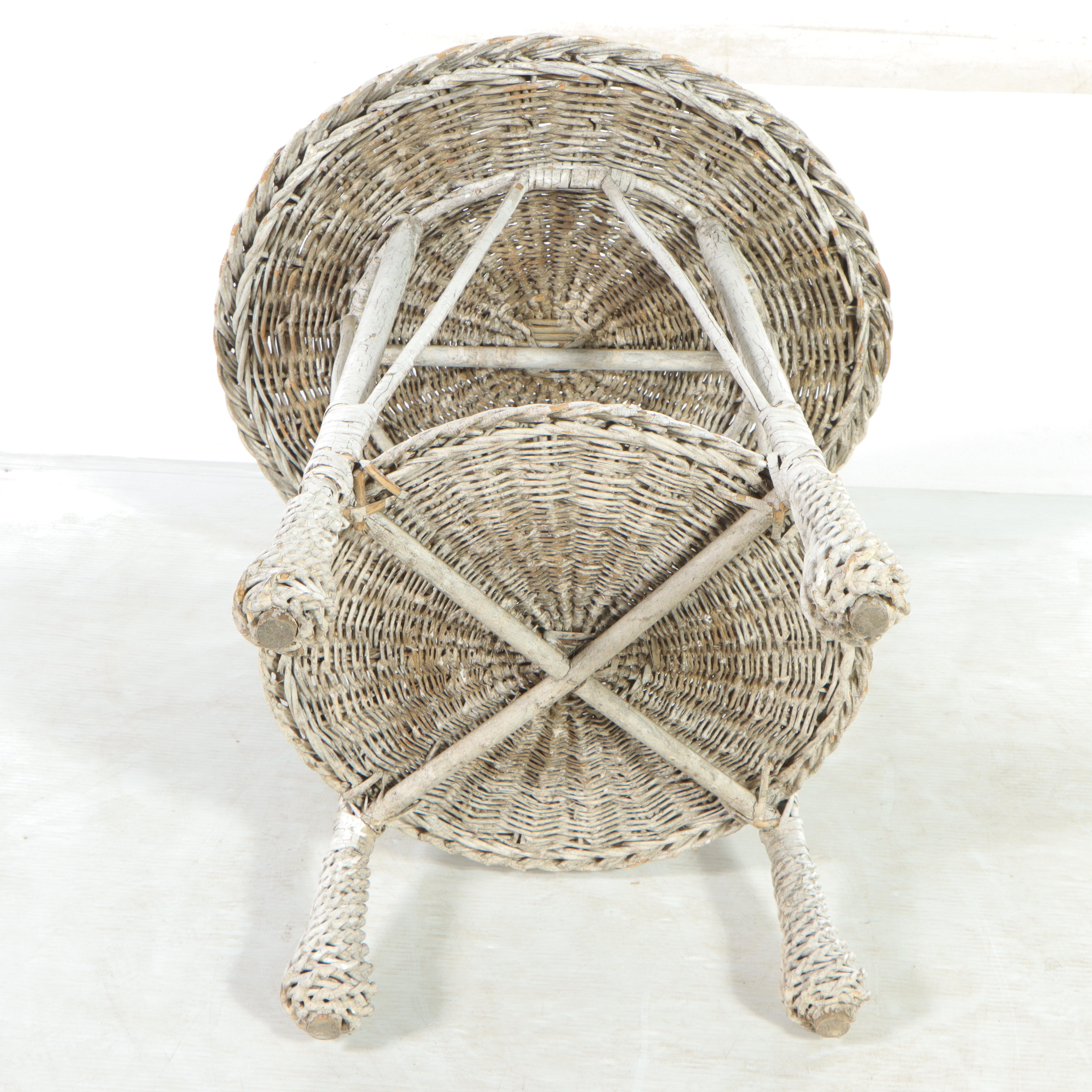 White Painted Wicker Rattan Side Table, Mid-20th Century