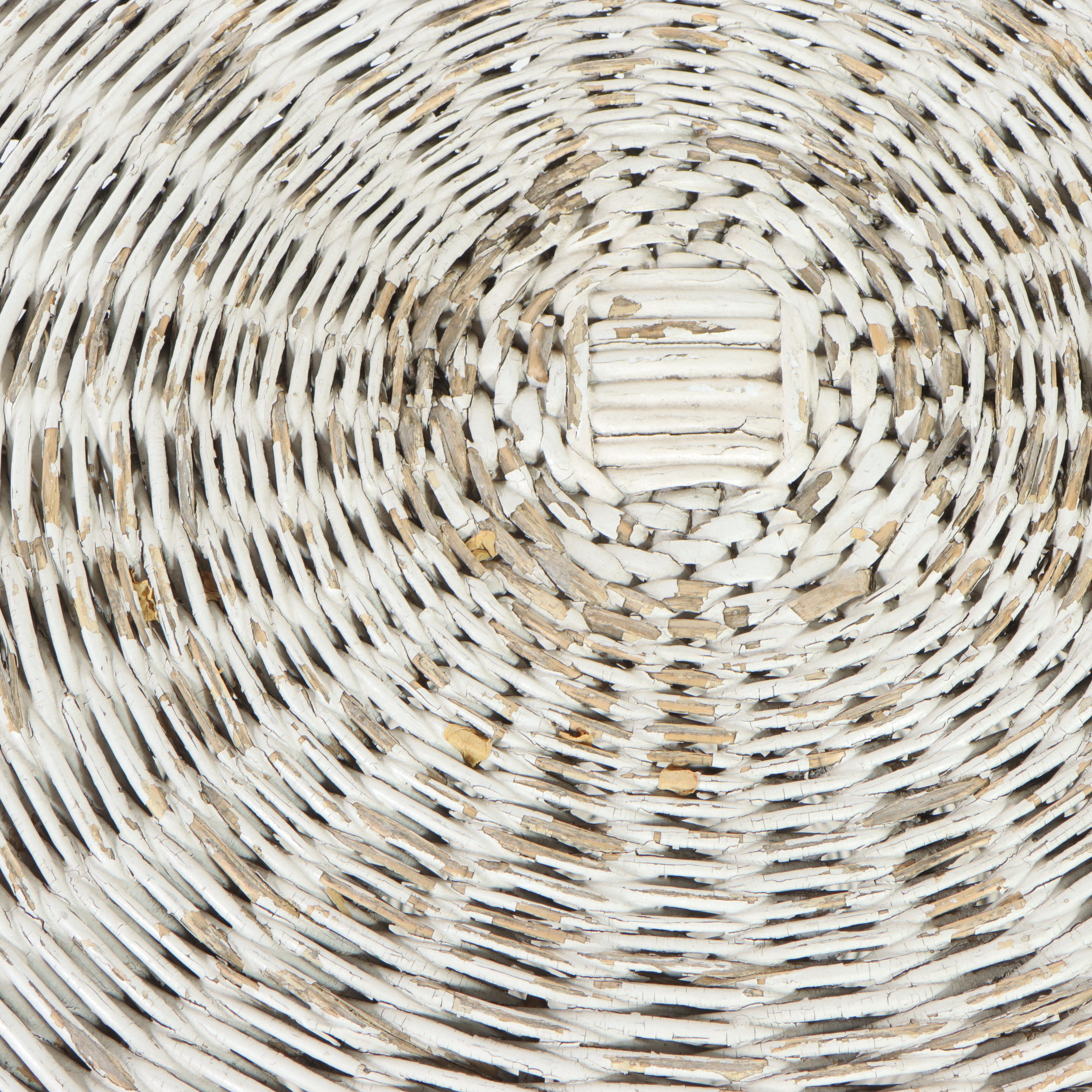 White Painted Wicker Rattan Side Table, Mid-20th Century