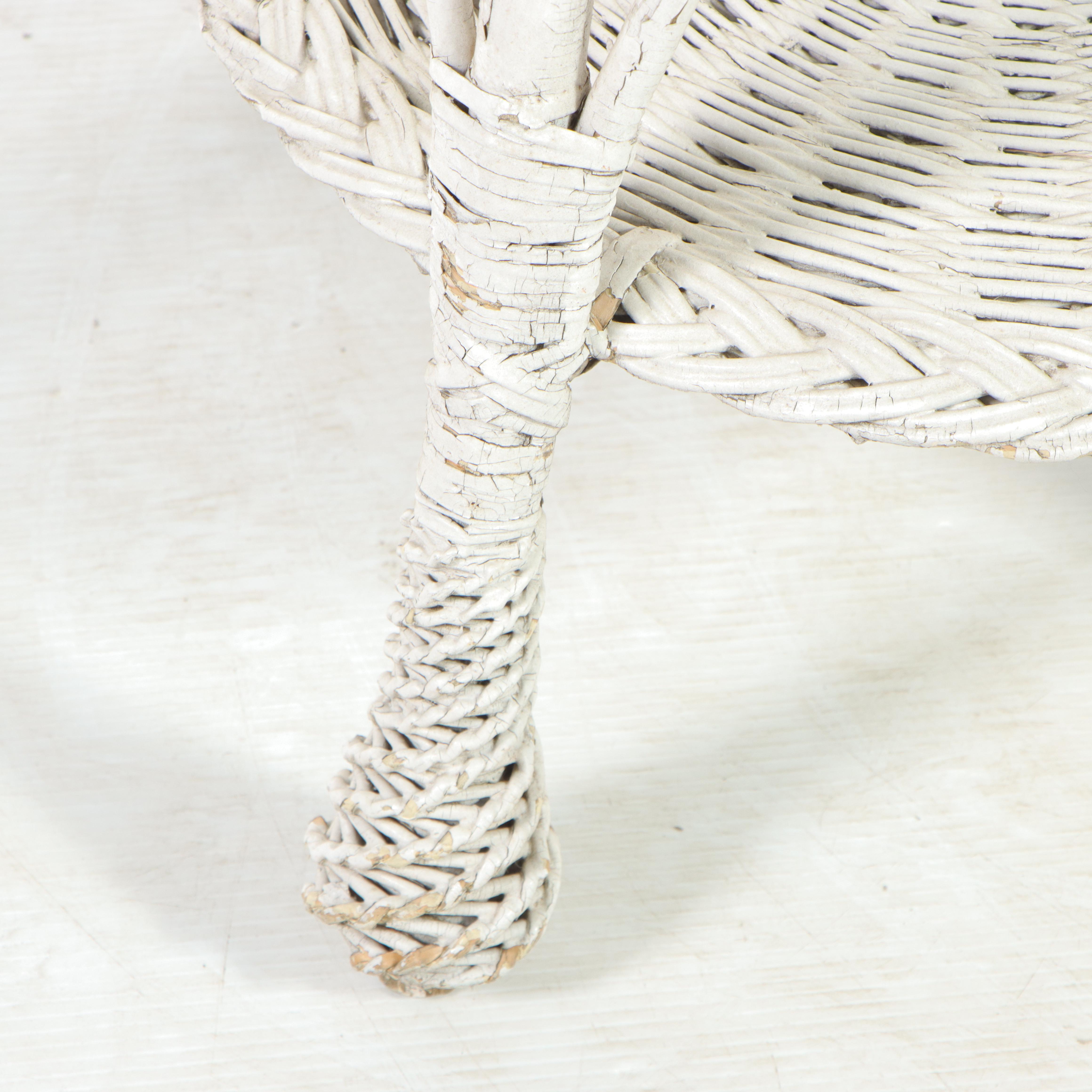 White Painted Wicker Rattan Side Table, Mid-20th Century