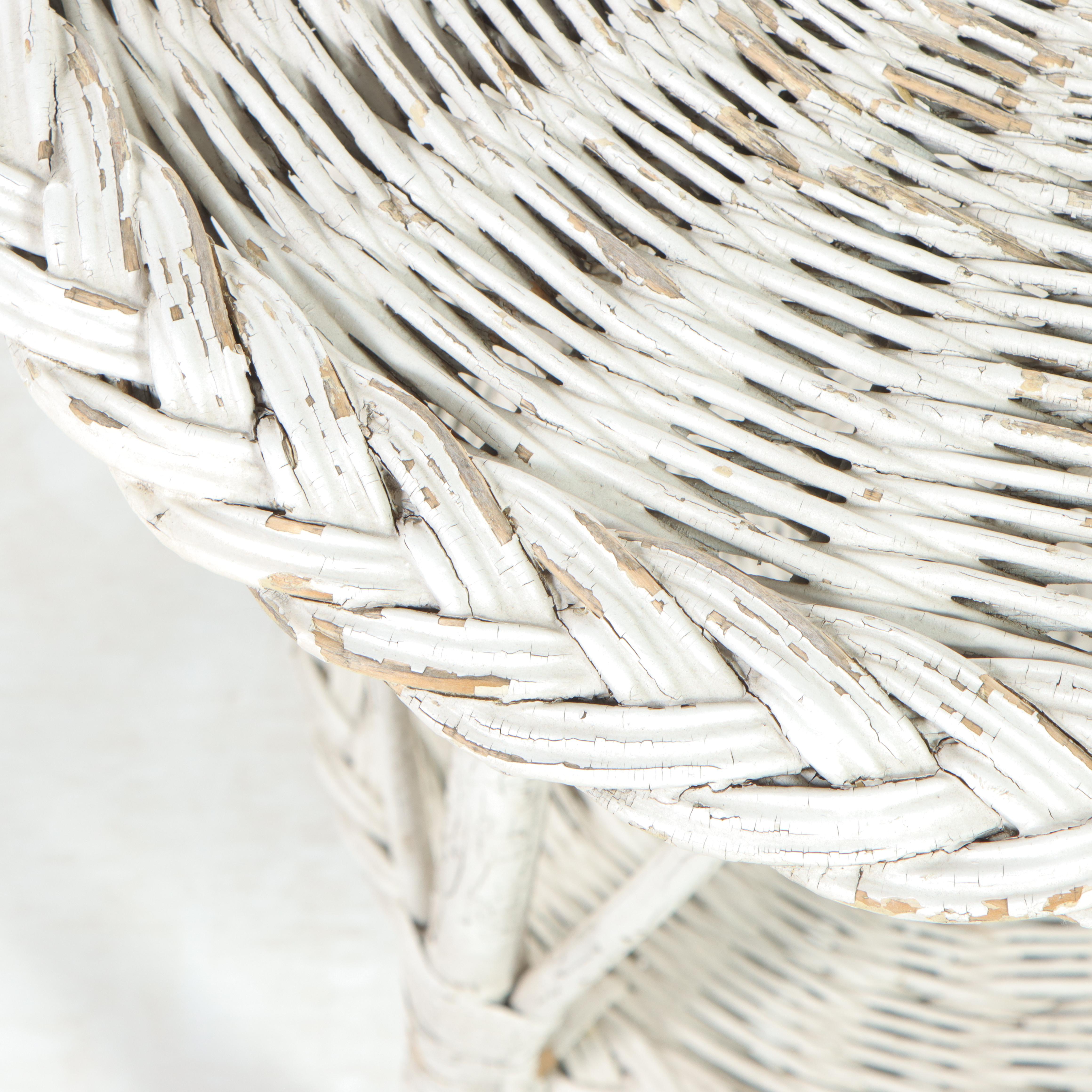 White Painted Wicker Rattan Side Table, Mid-20th Century