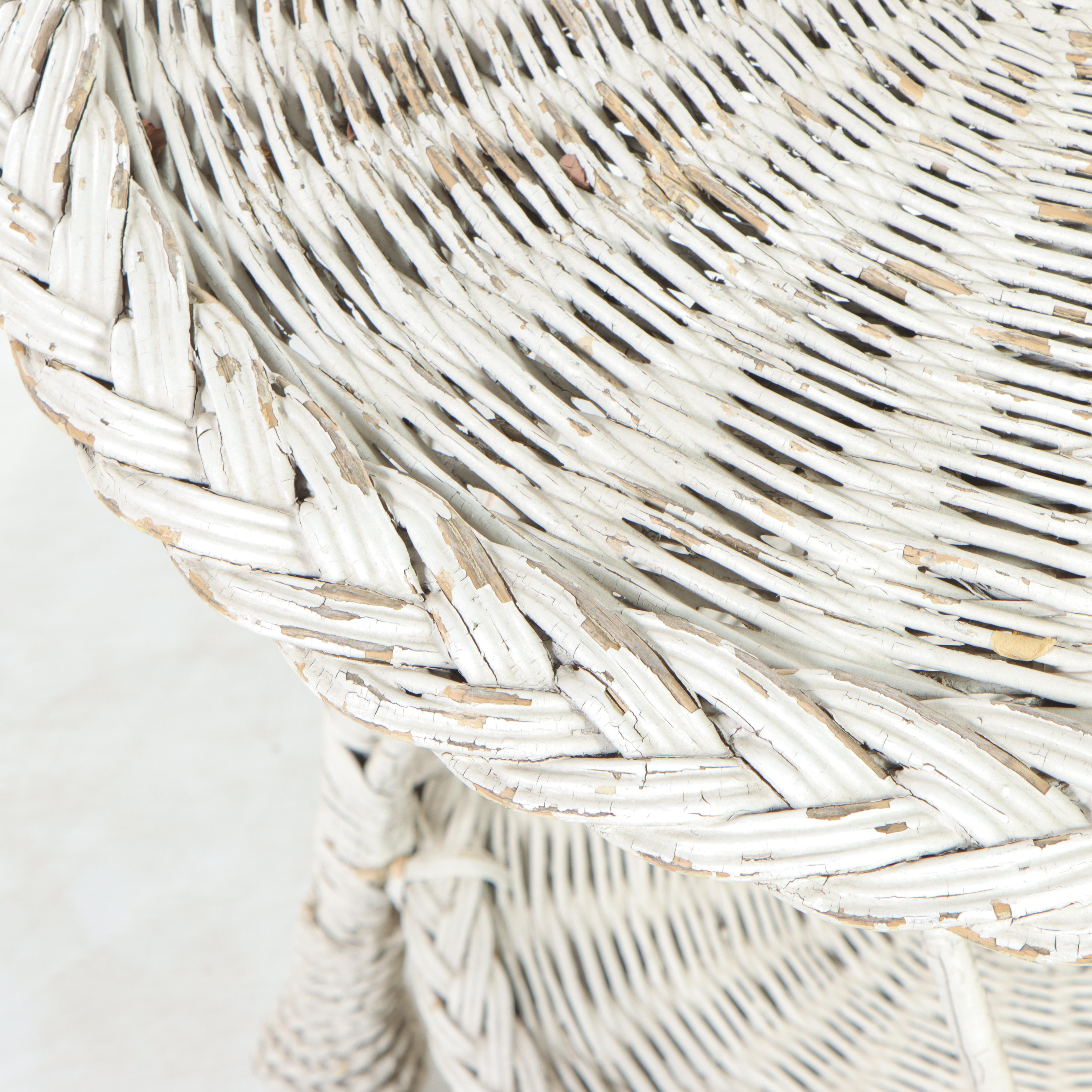 White Painted Wicker Rattan Side Table, Mid-20th Century