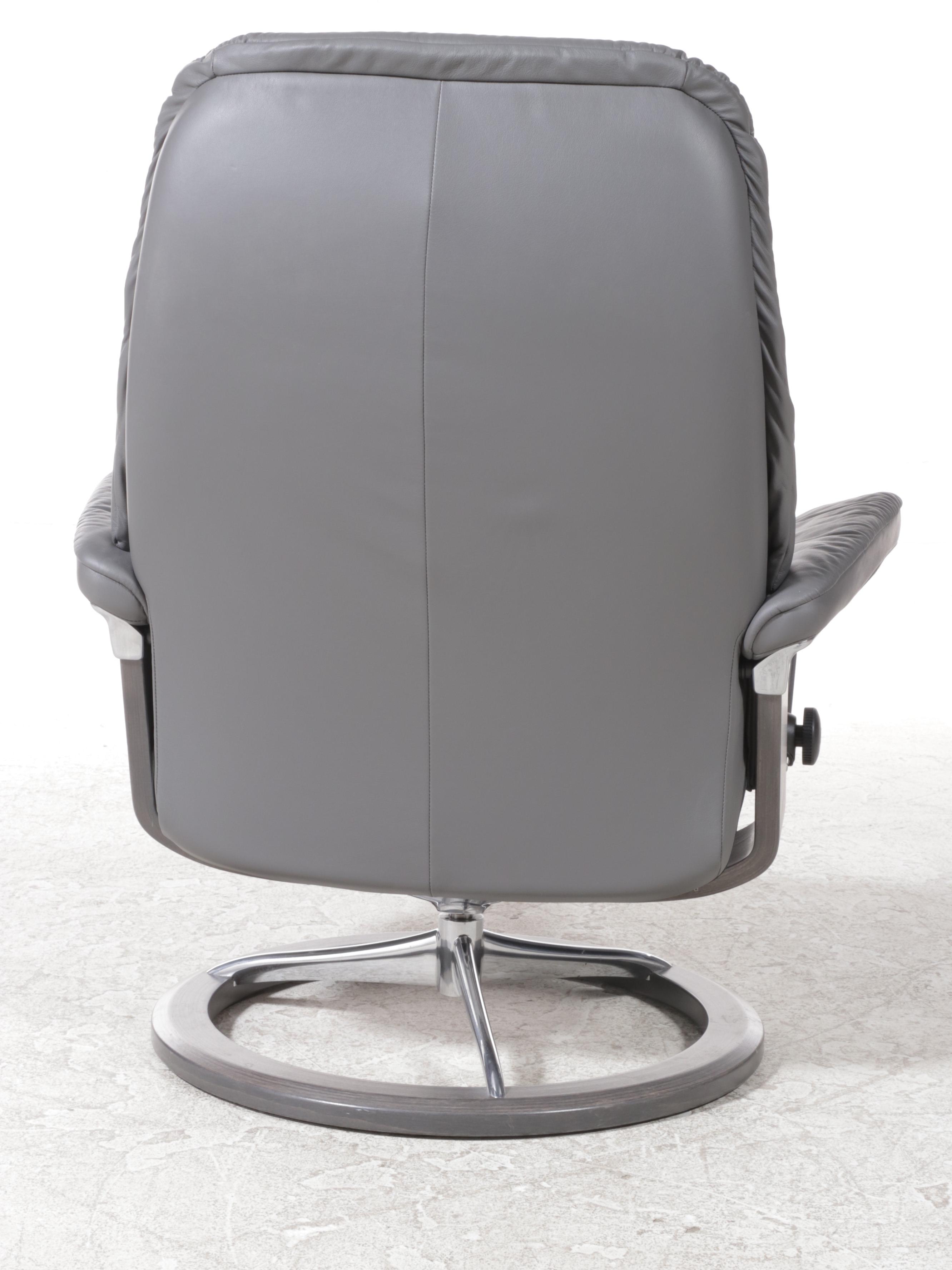 Ekornes "Stressless View" Beech, Leather, and Aluminum Recliner with Ottoman