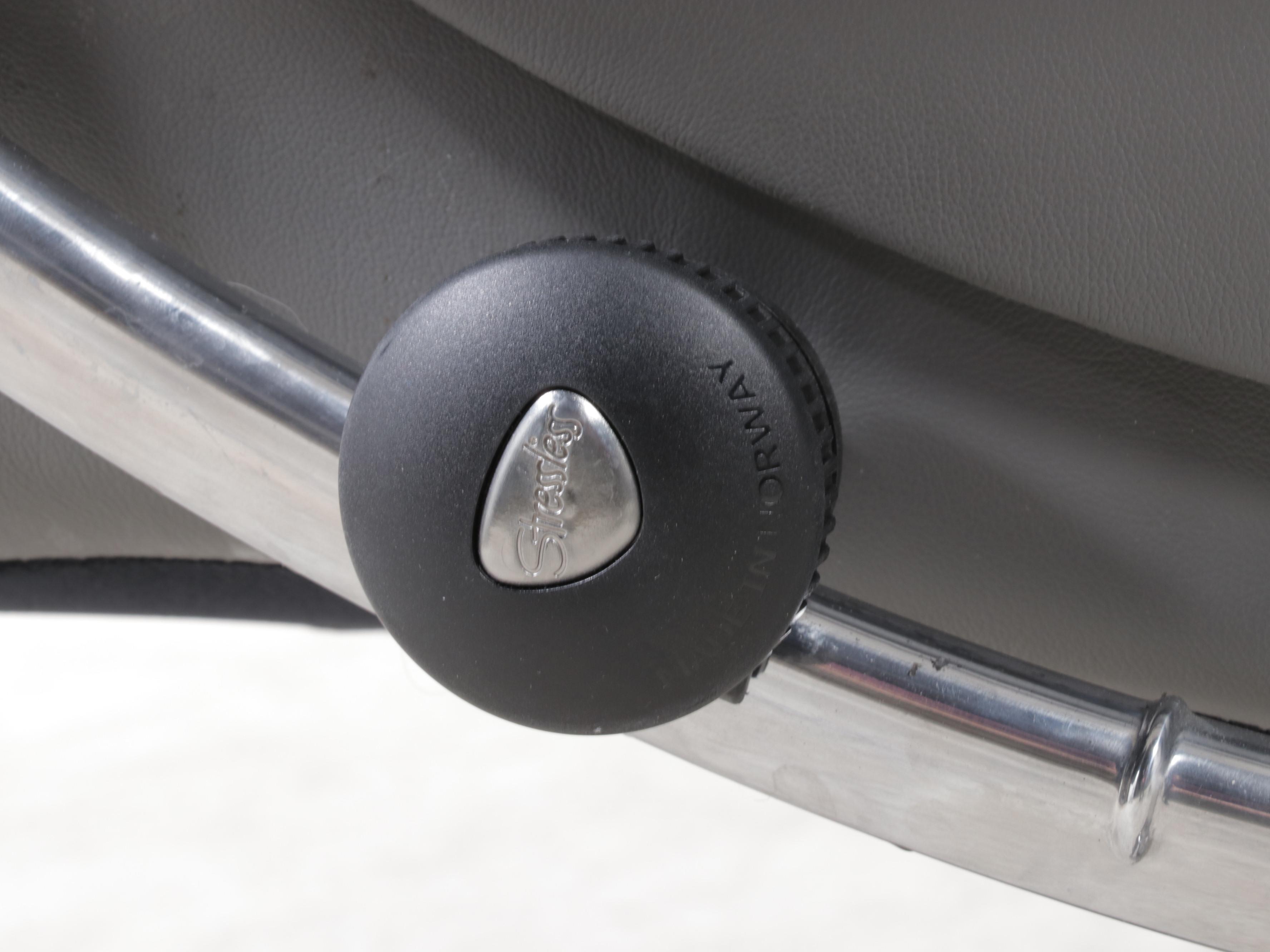 Ekornes "Stressless View" Beech, Leather, and Aluminum Recliner with Ottoman