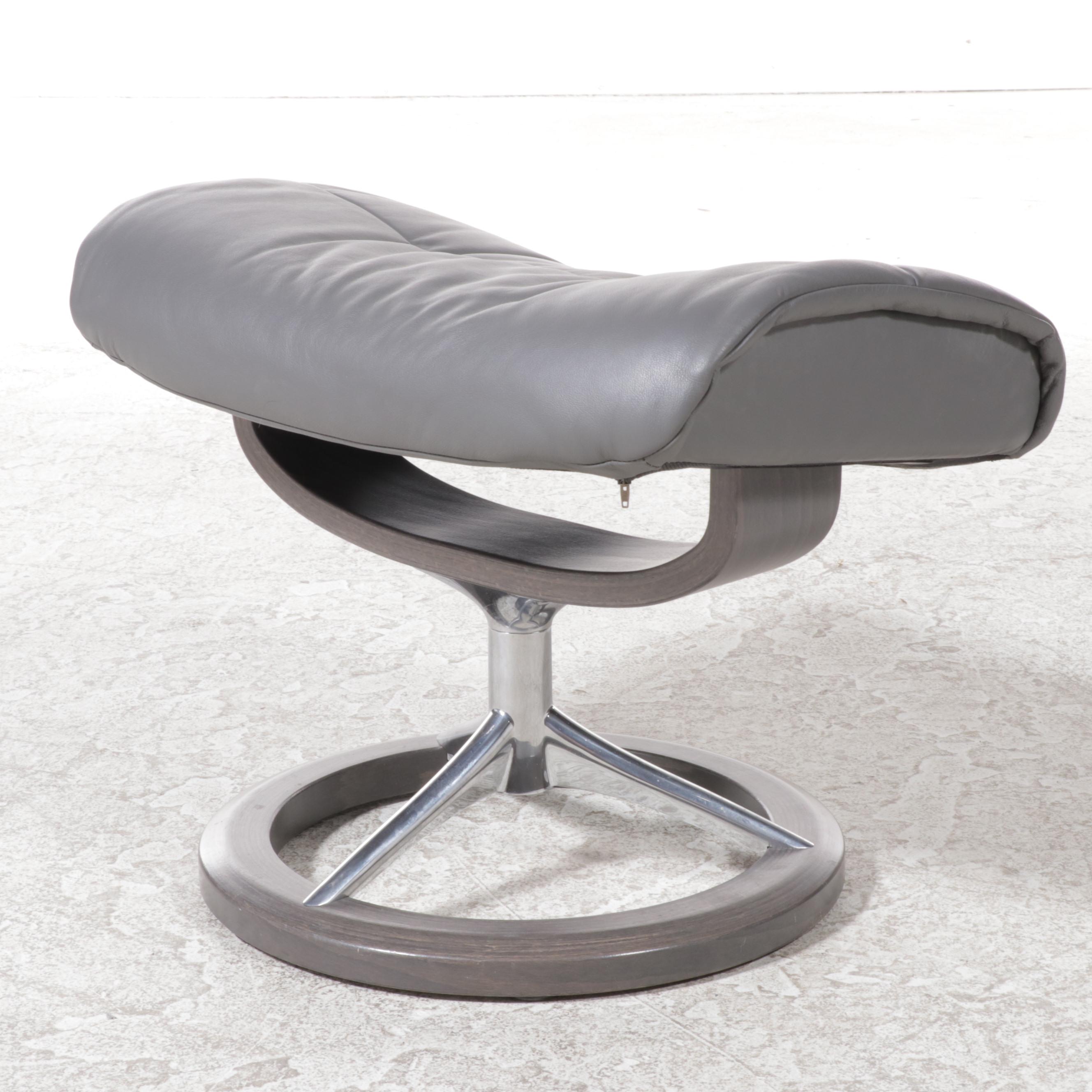 Ekornes "Stressless View" Beech, Leather, and Aluminum Recliner with Ottoman