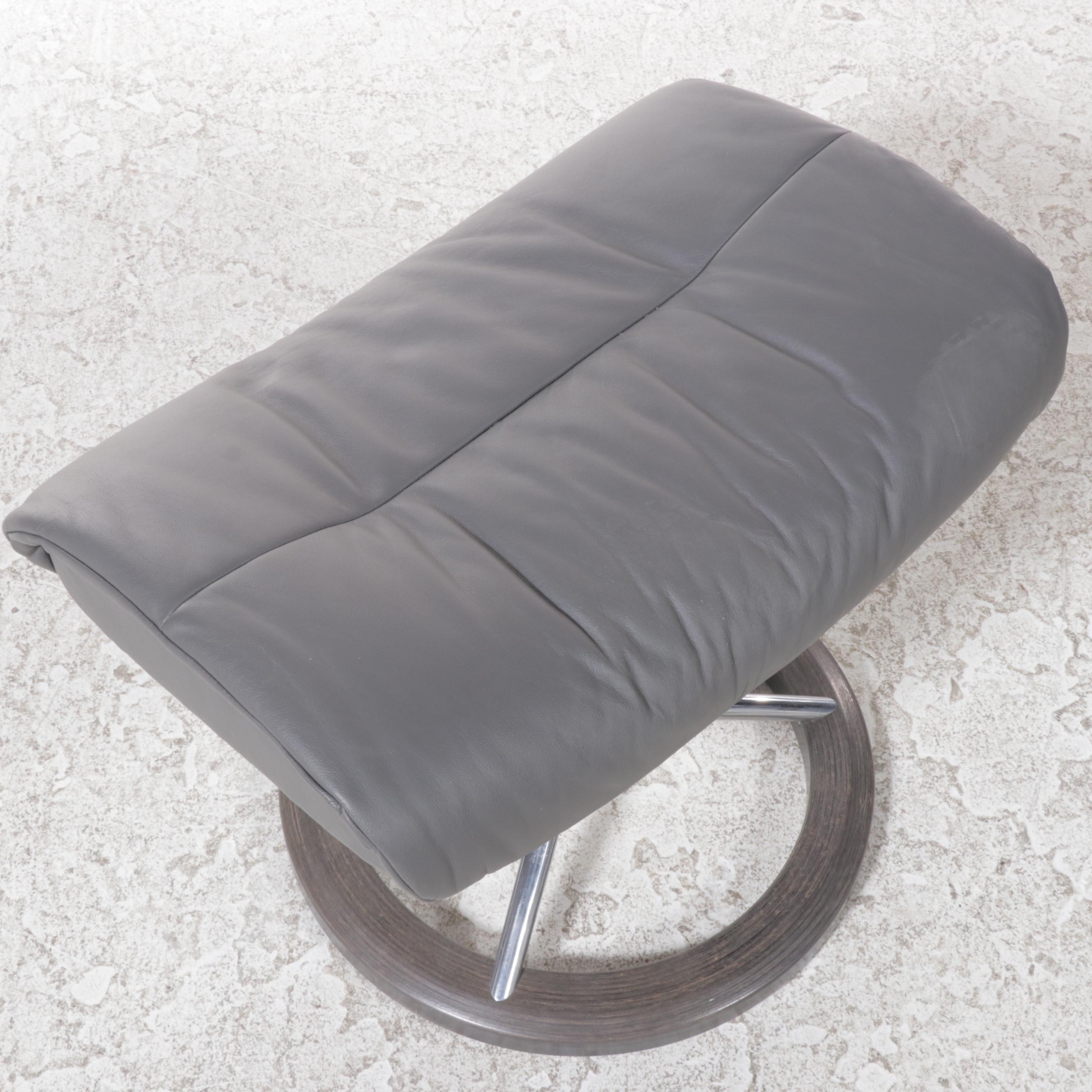 Ekornes "Stressless View" Beech, Leather, and Aluminum Recliner with Ottoman