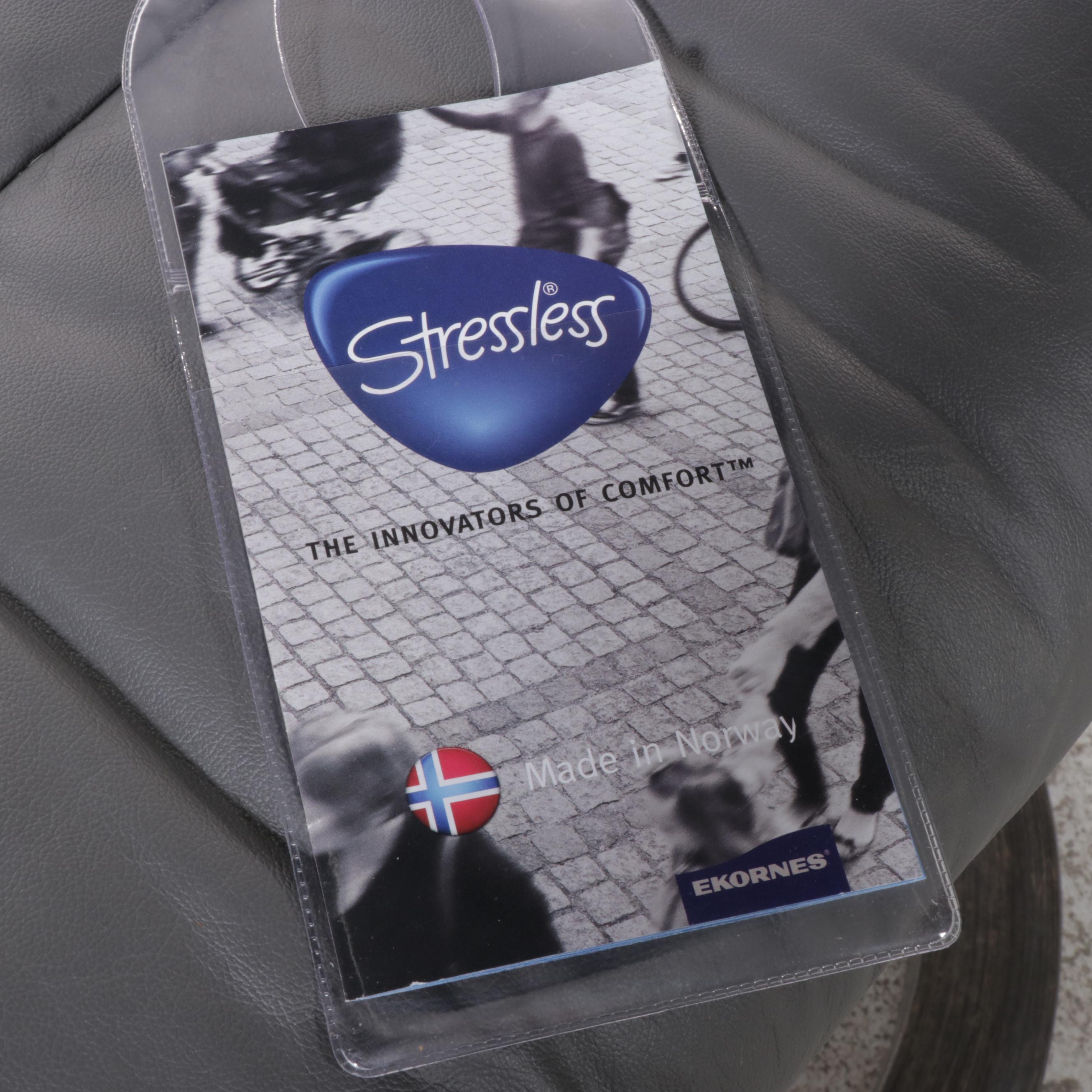 Ekornes "Stressless View" Beech, Leather, and Aluminum Recliner with Ottoman