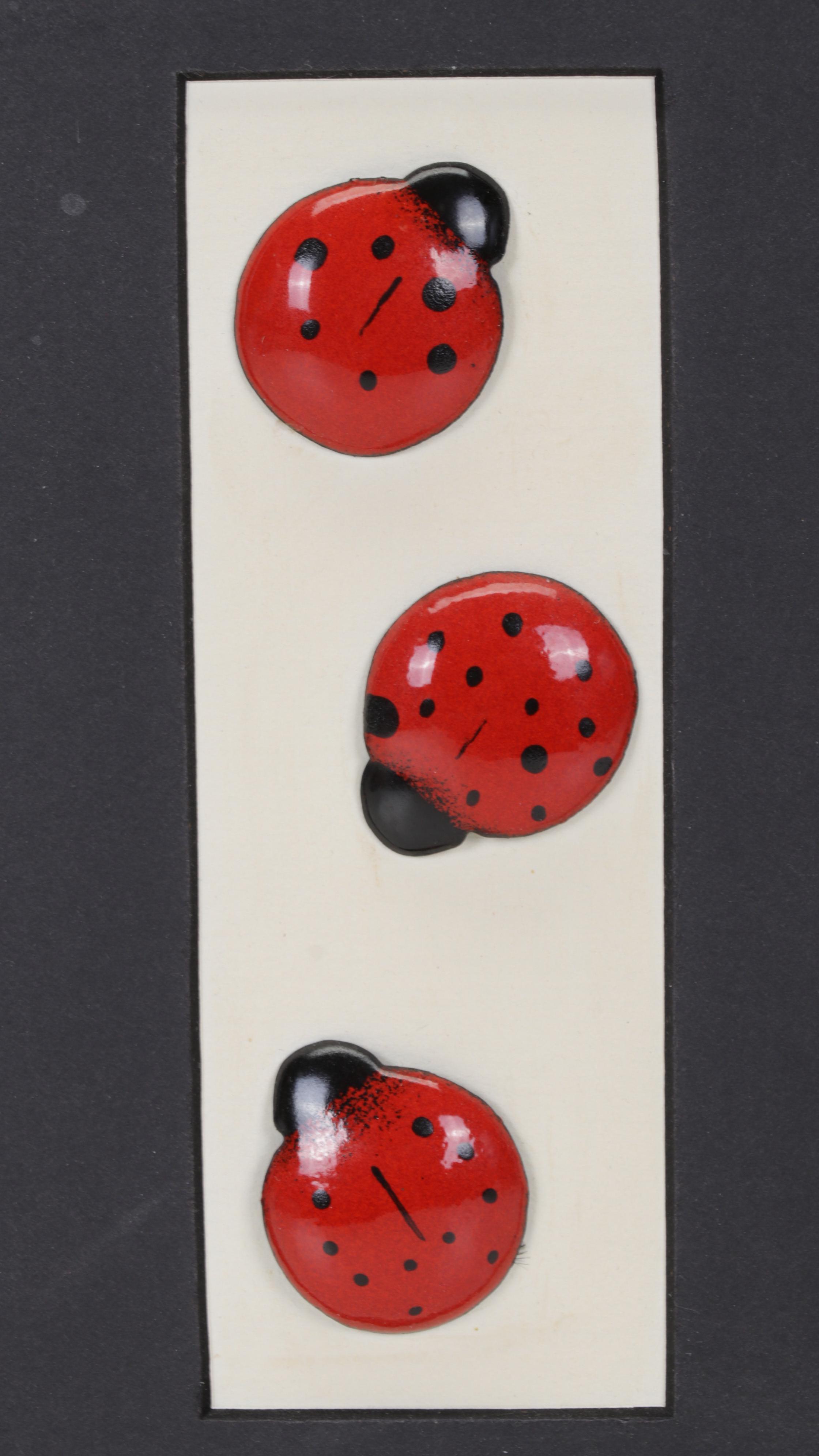 SST Studios Enamel Printed Metal Wall Hanging of Ladybugs, Circa 2000