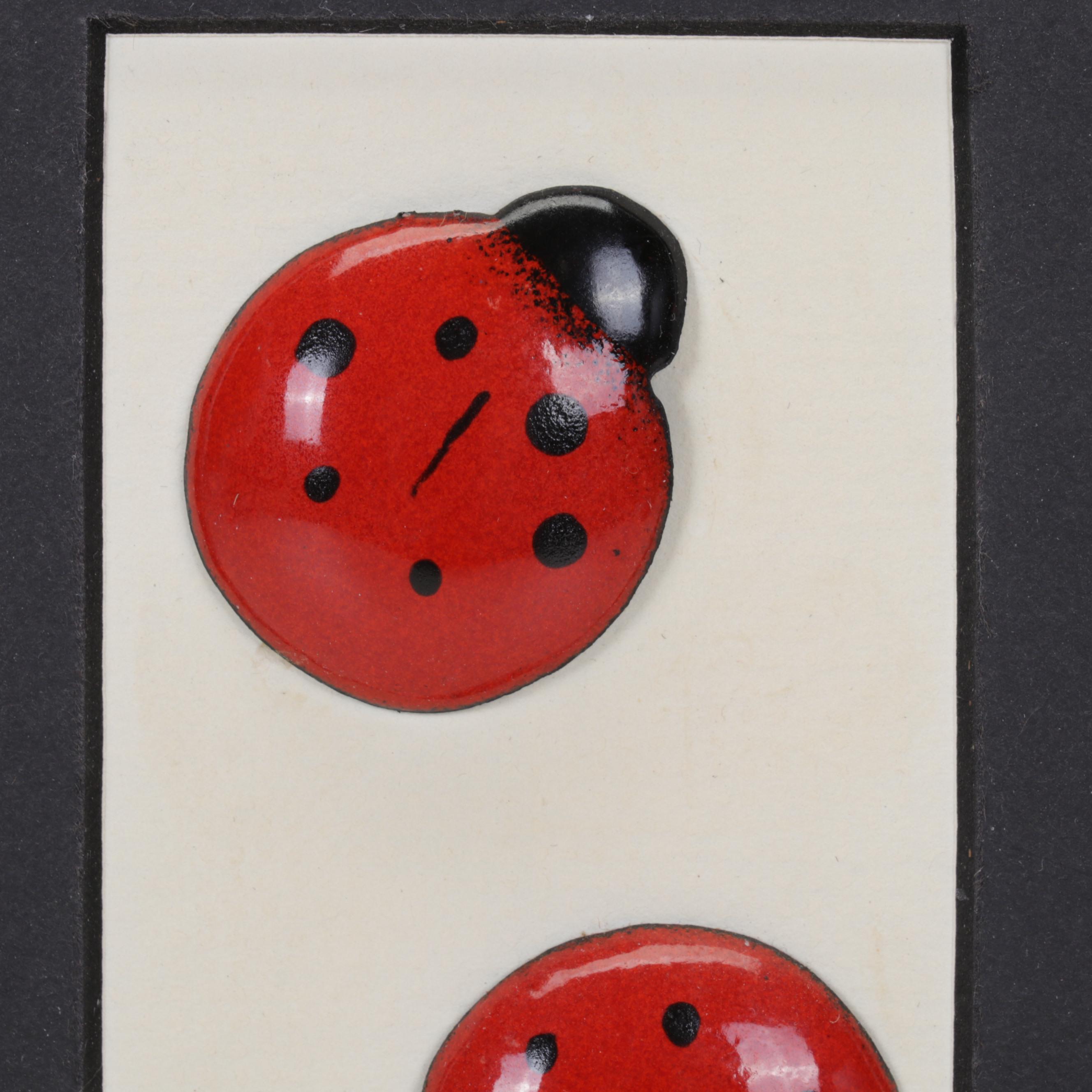 SST Studios Enamel Printed Metal Wall Hanging of Ladybugs, Circa 2000