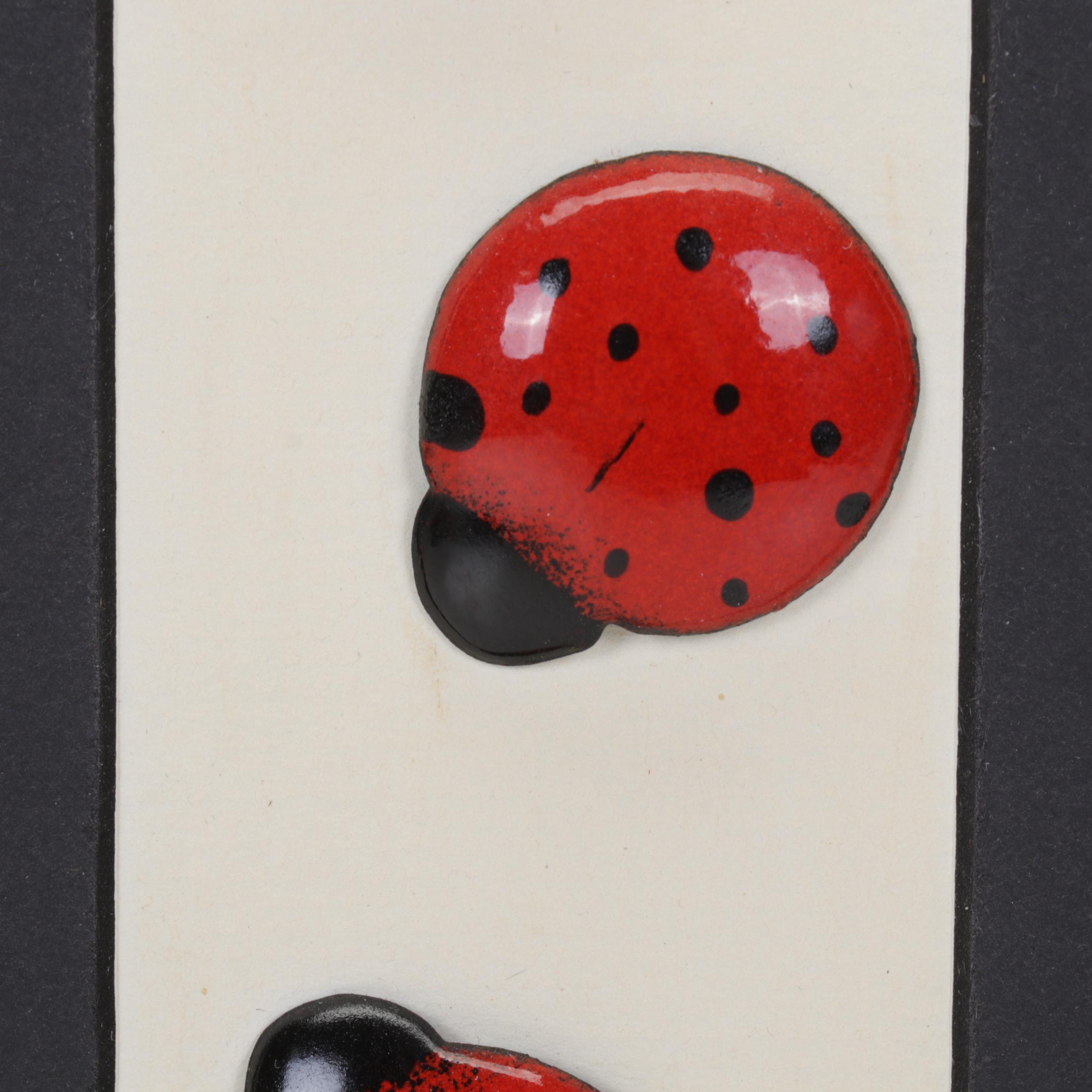 SST Studios Enamel Printed Metal Wall Hanging of Ladybugs, Circa 2000