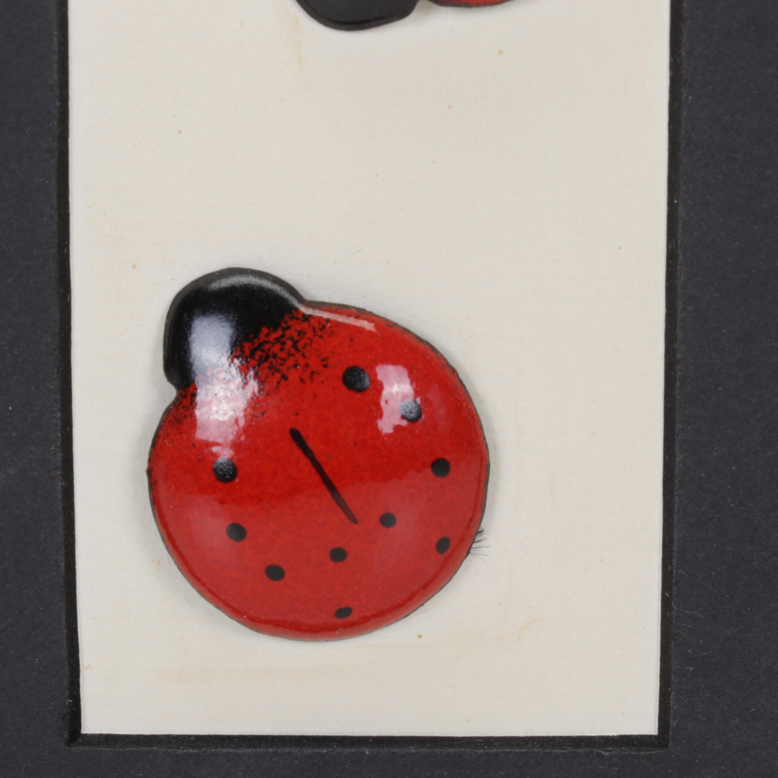 SST Studios Enamel Printed Metal Wall Hanging of Ladybugs, Circa 2000