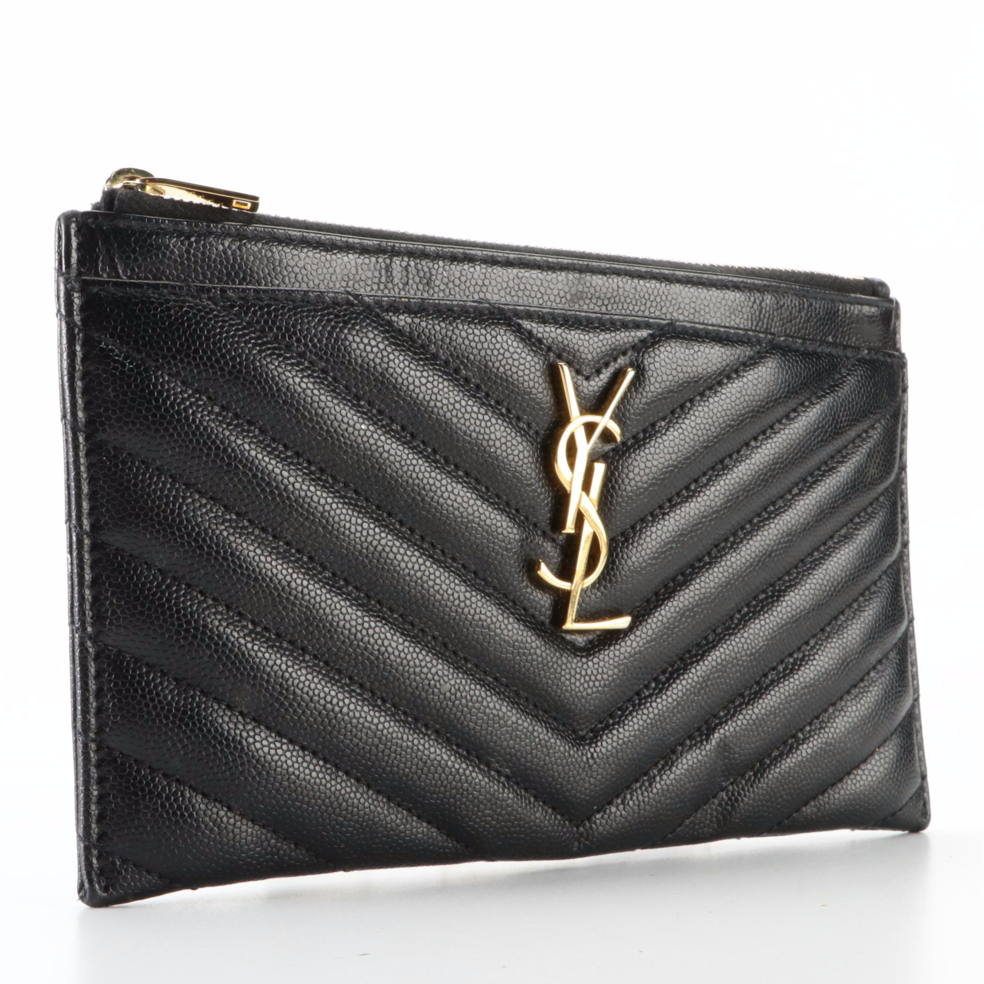 Yves Saint Laurent Classic Monogram Zip Bill Pouch Wallet in Matelassé Chevron