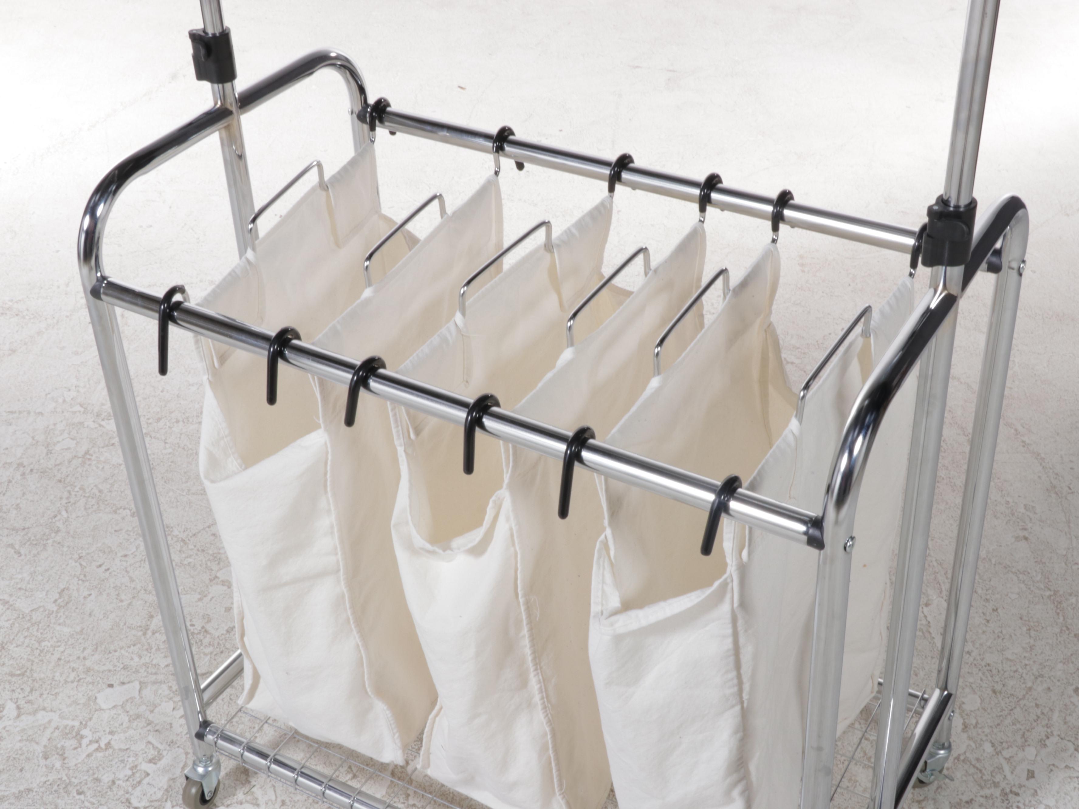 Chrome Laundry Cart with Hanging Bar