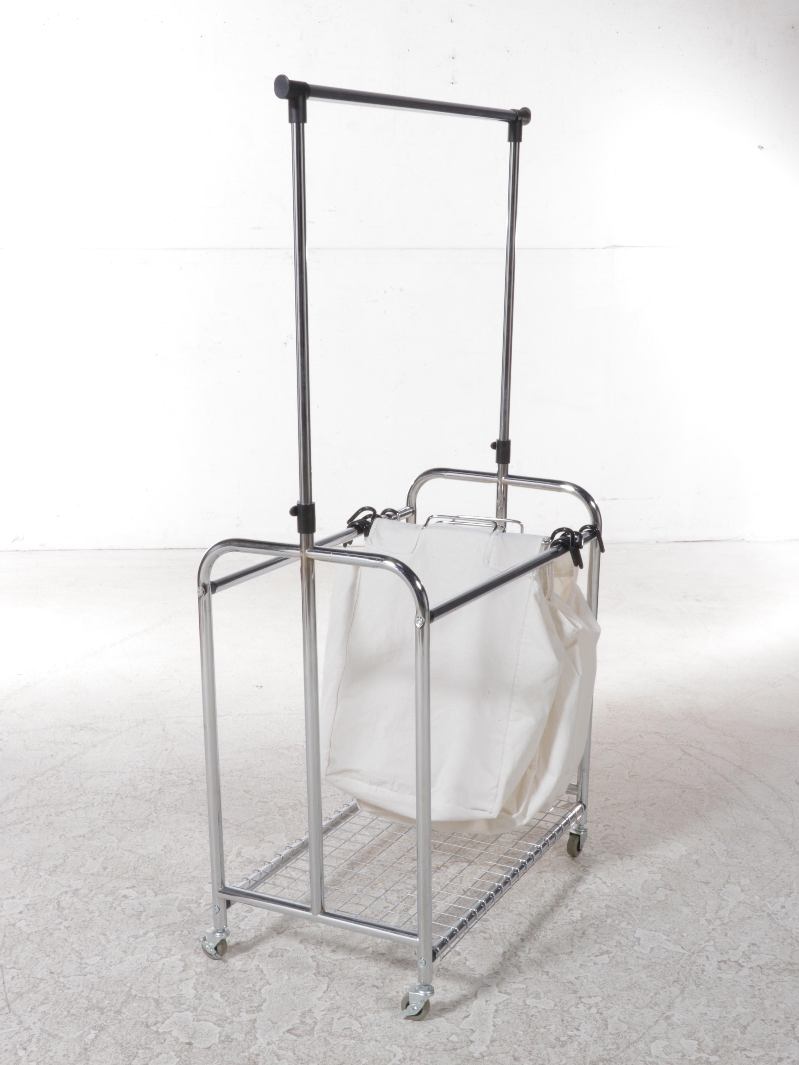 Chrome Laundry Cart with Hanging Bar