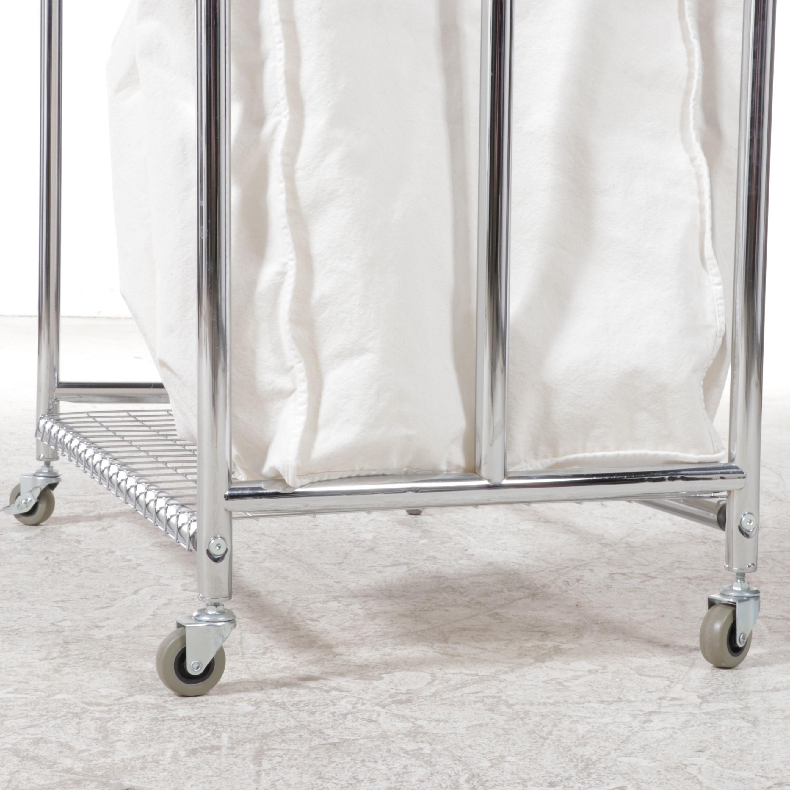 Chrome Laundry Cart with Hanging Bar