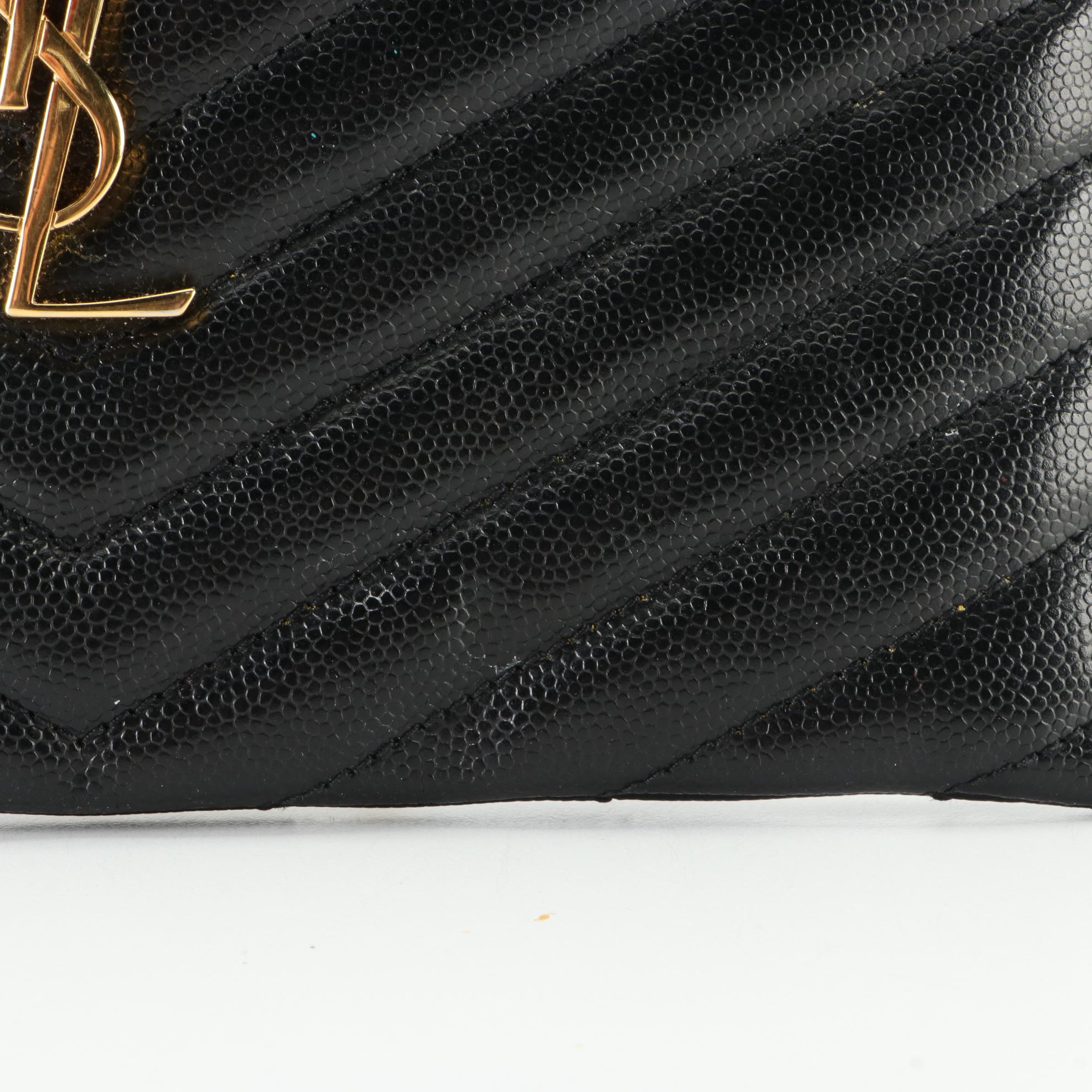 Yves Saint Laurent Classic Monogram Zip Bill Pouch Wallet in Matelassé Chevron