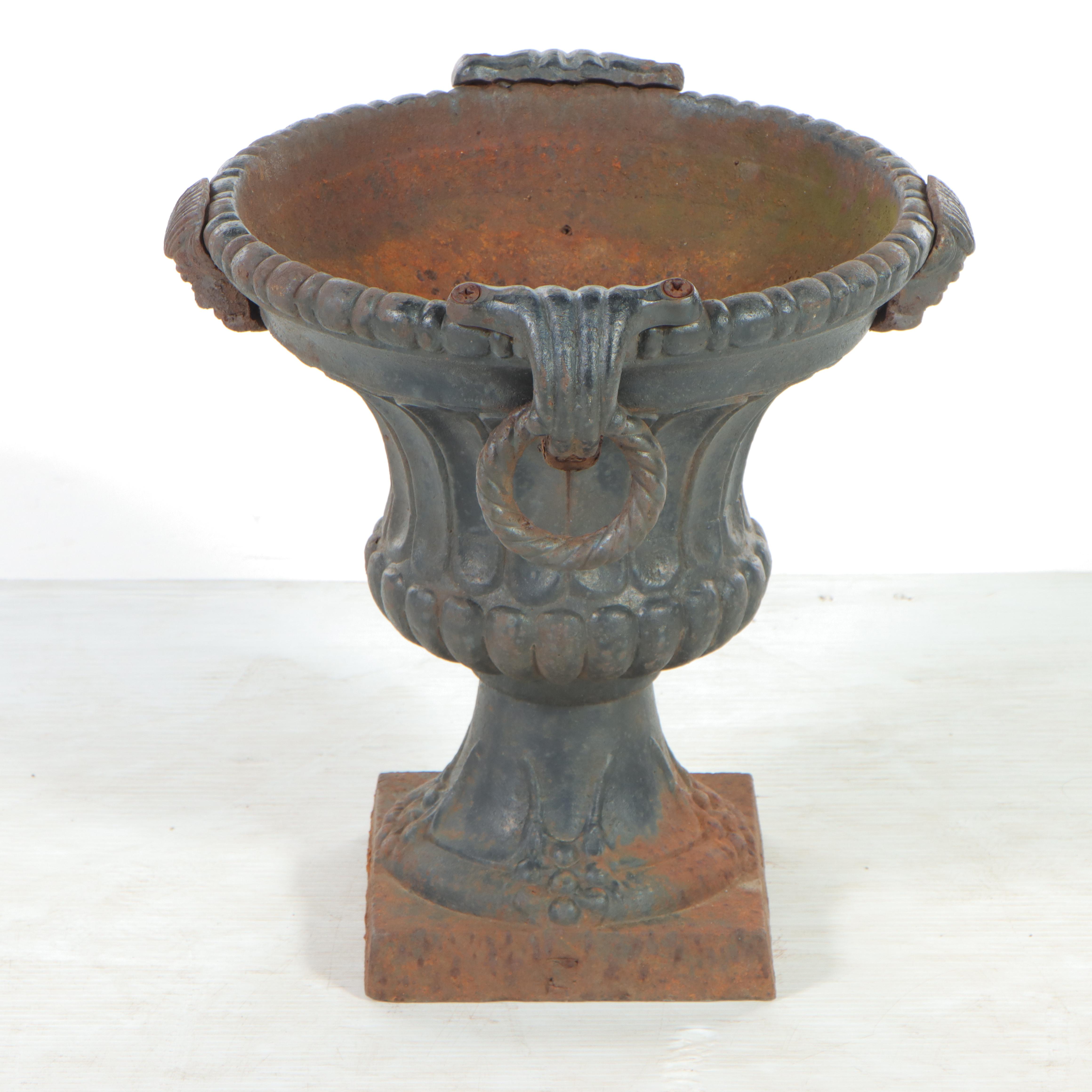 Victorian Cast Iron Neoclassical Style Garden Urn, Early 20th Century
