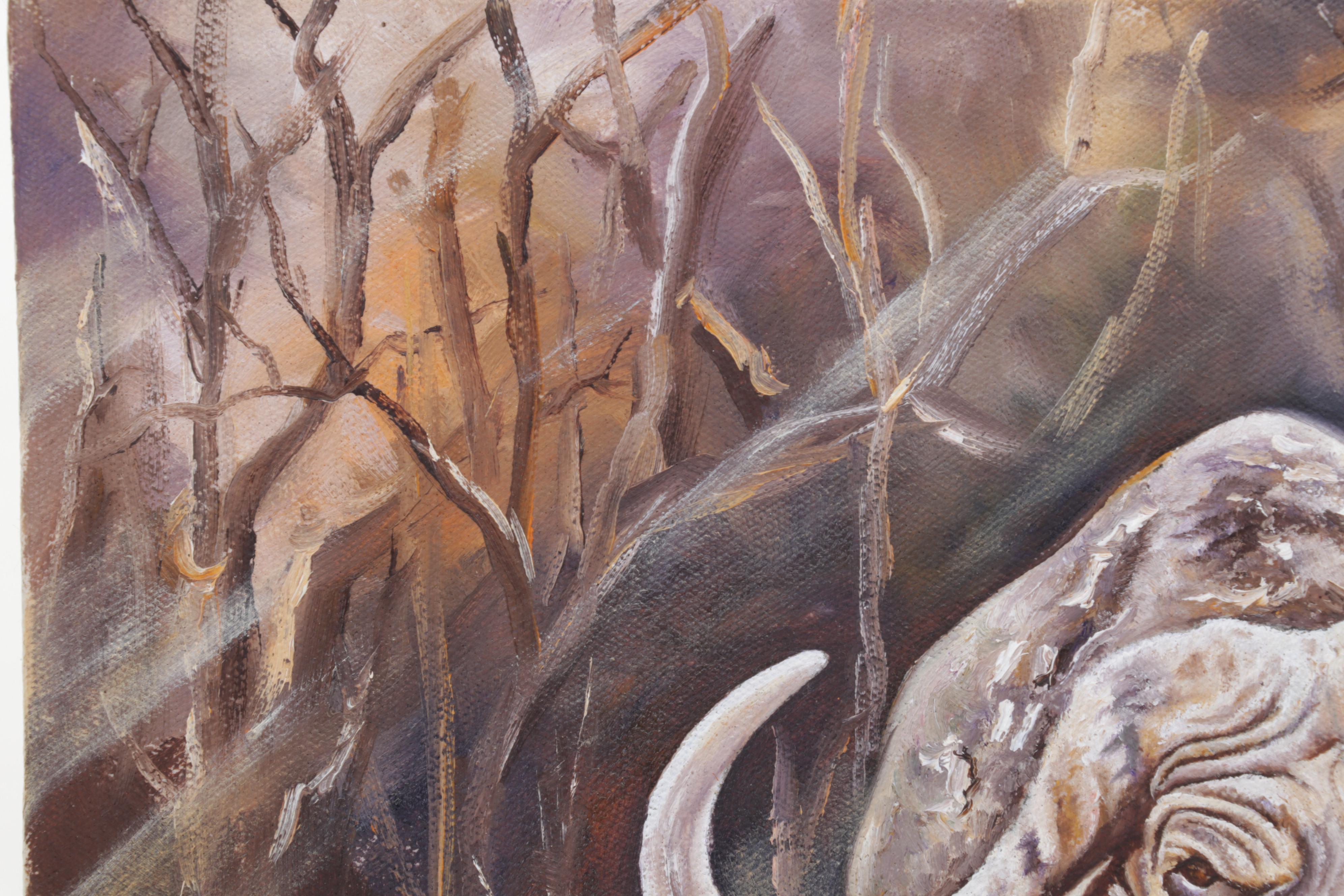 N. Mukuna Oil Painting "Cape Buffalo (African)," Circa 1990