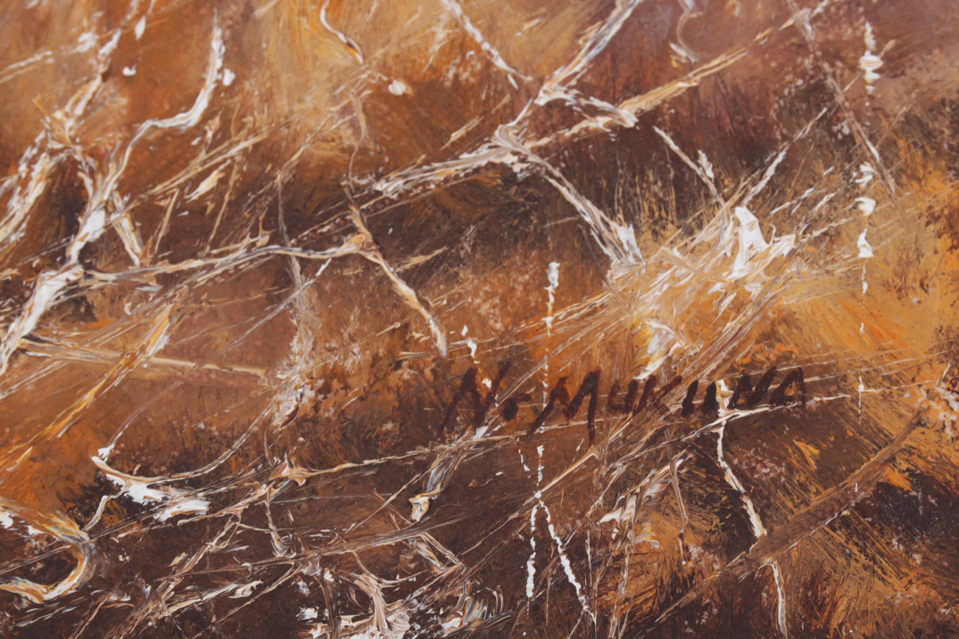 N. Mukuna Oil Painting "Cape Buffalo (African)," Circa 1990