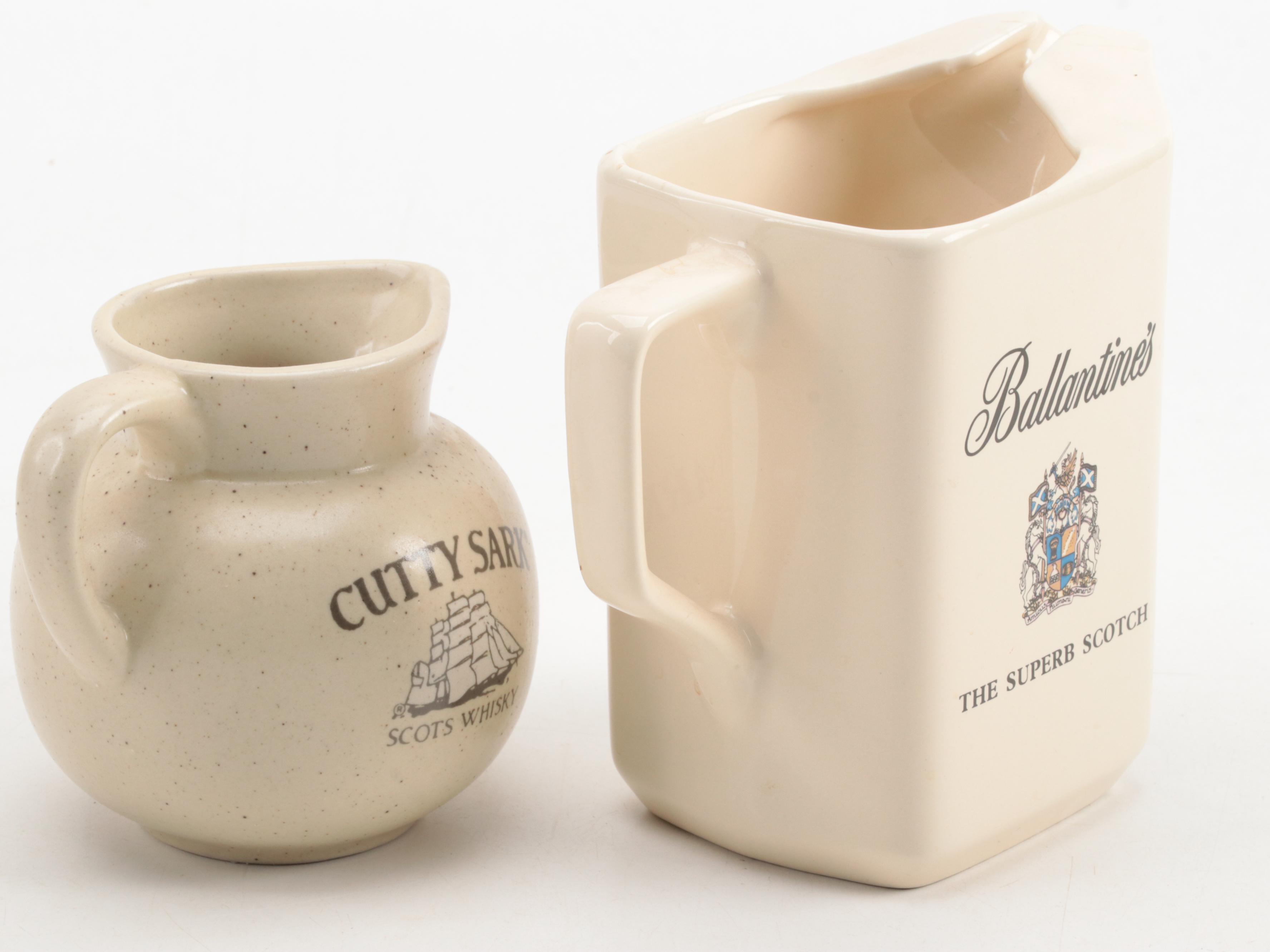 Tullamore Dew, Ballantine, Paddy and Cutty Sark Whiskey Pitchers