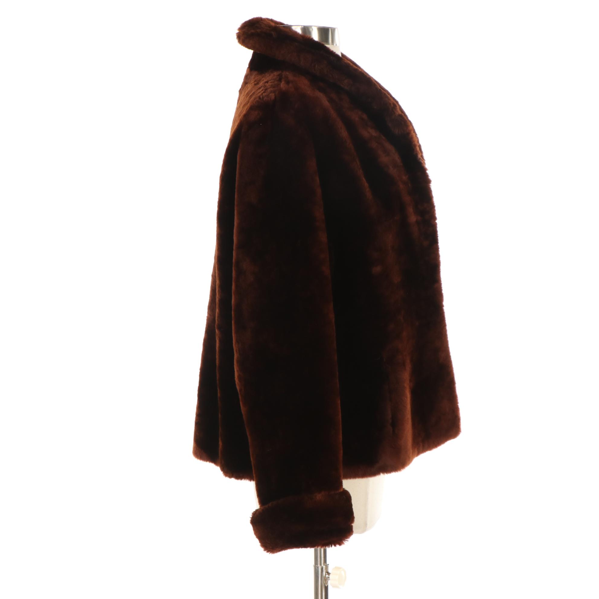 Mahogany Dyed Mouton Fur Jacket with Turned-Back Cuffs