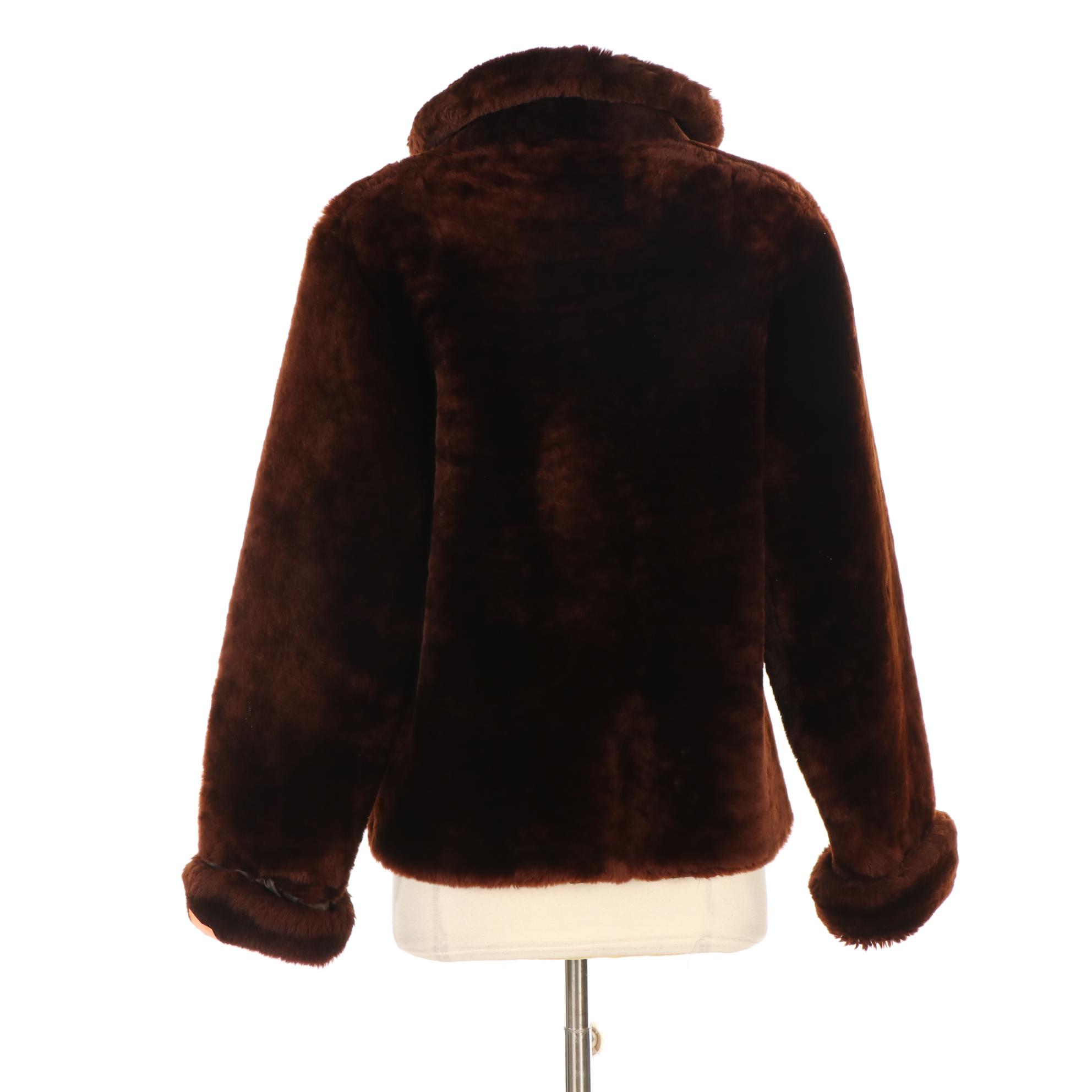 Mahogany Dyed Mouton Fur Jacket with Turned-Back Cuffs