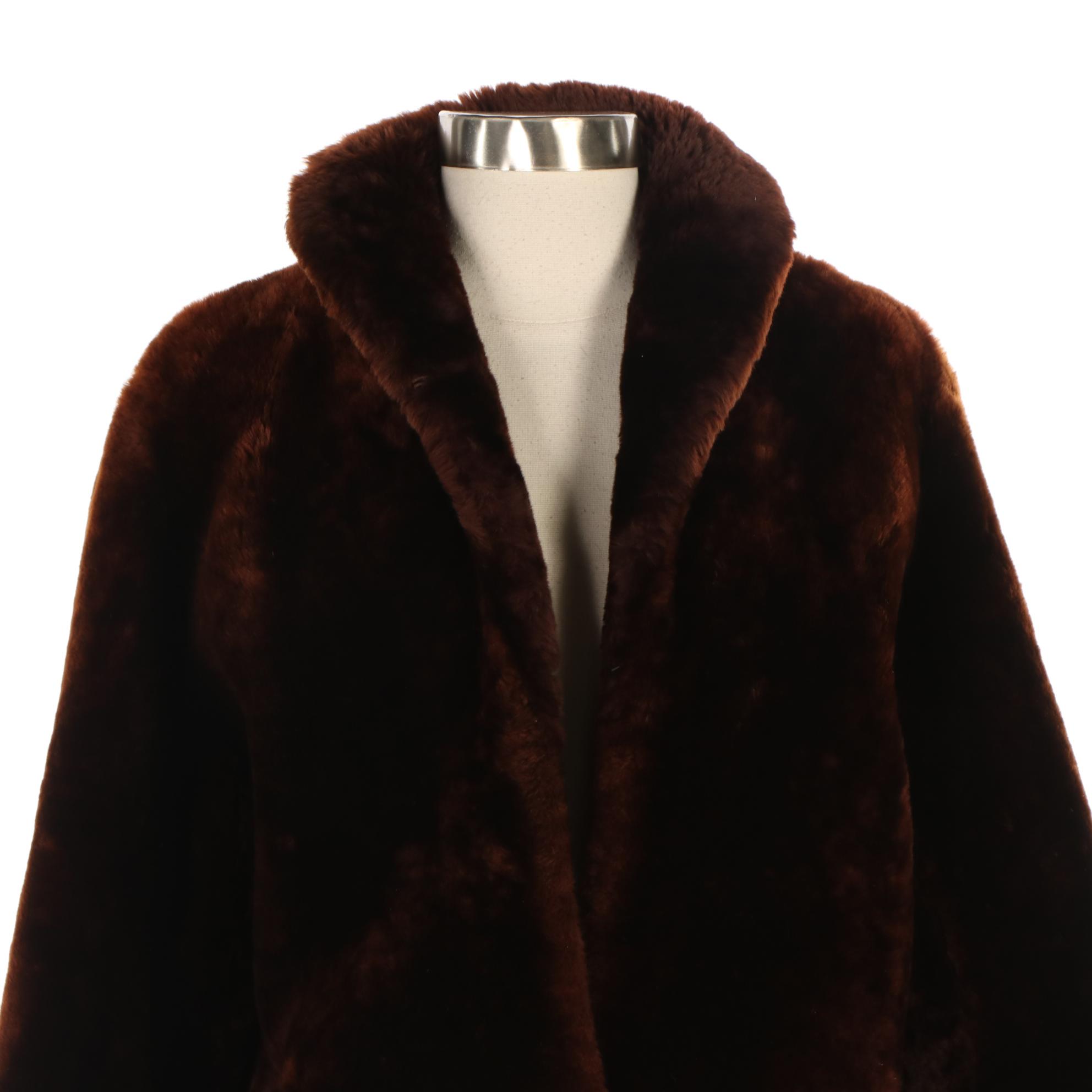 Mahogany Dyed Mouton Fur Jacket with Turned-Back Cuffs