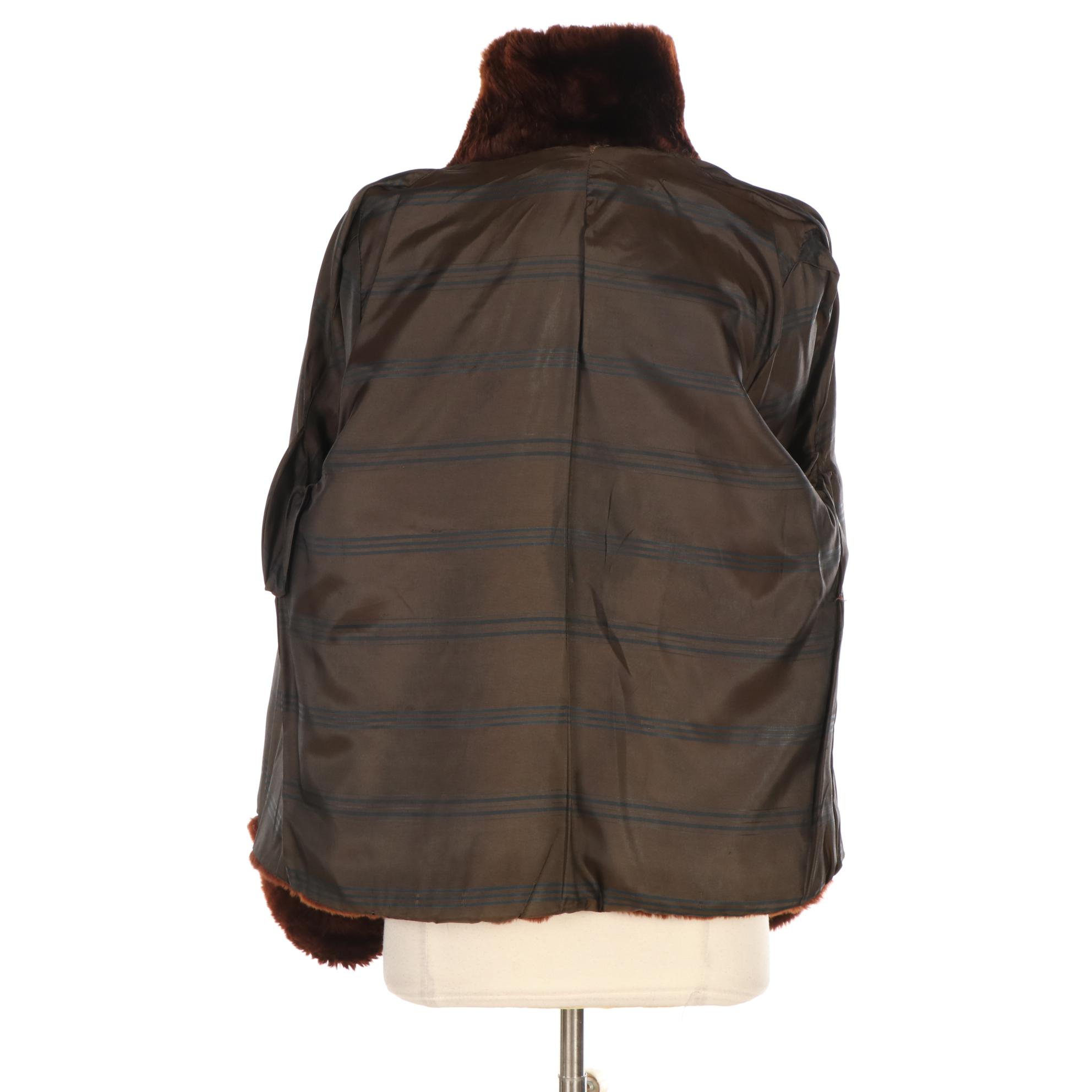 Mahogany Dyed Mouton Fur Jacket with Turned-Back Cuffs