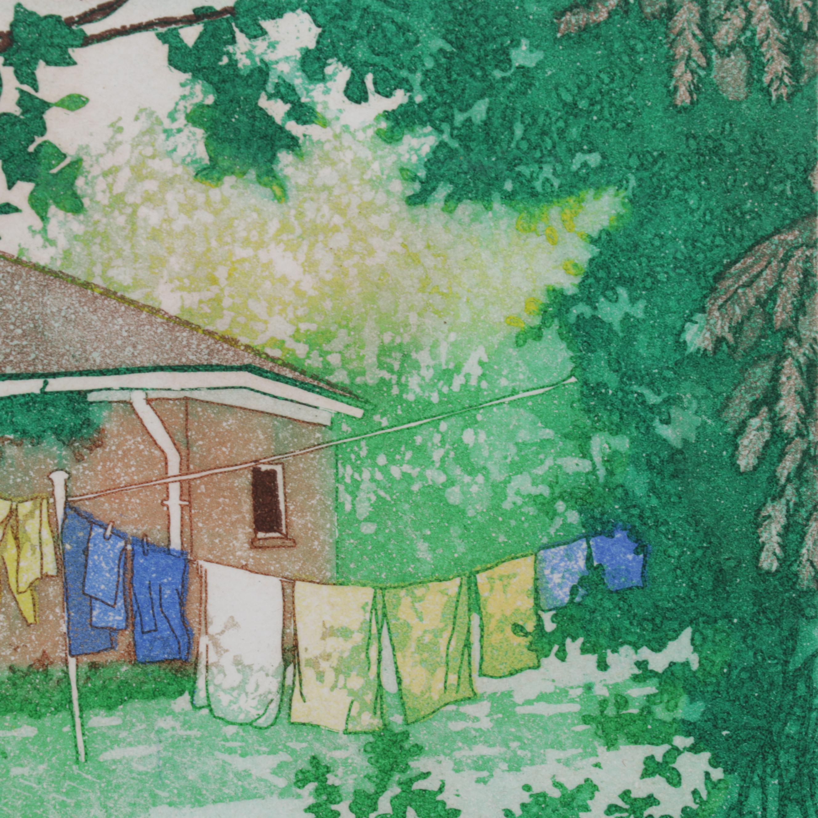 Laura Strowe Etching with Aquatint "View From Jean's," Circa 1980