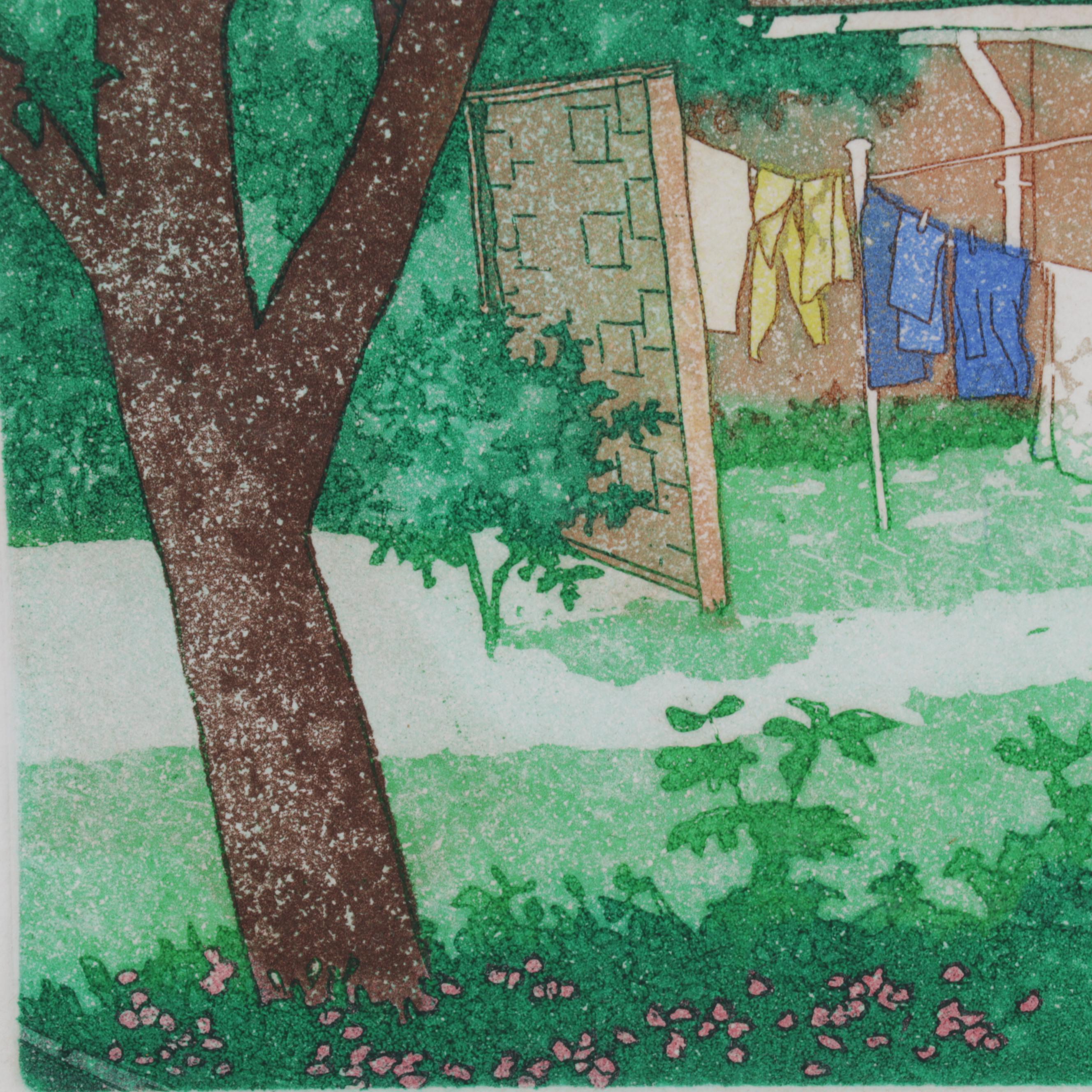 Laura Strowe Etching with Aquatint "View From Jean's," Circa 1980