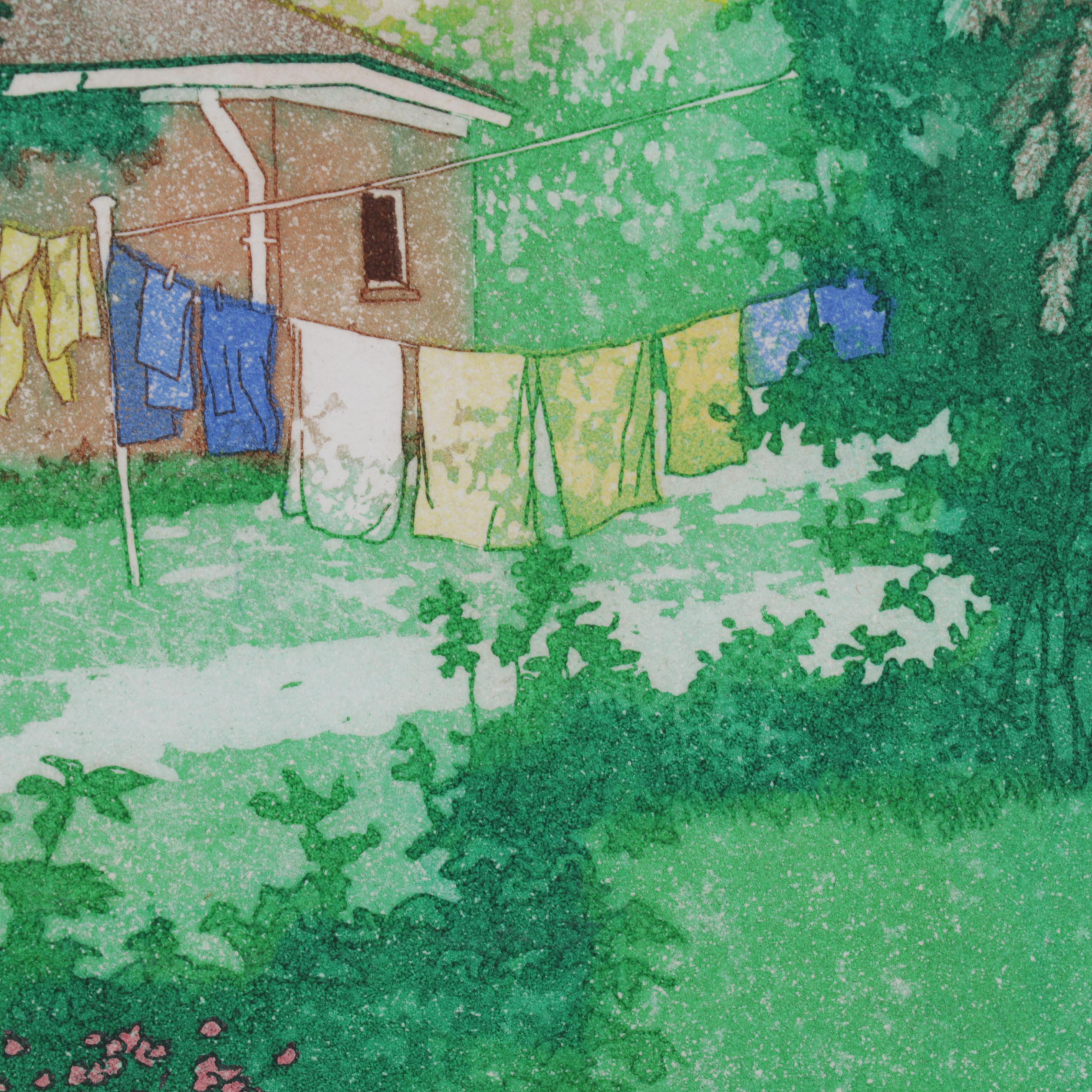 Laura Strowe Etching with Aquatint "View From Jean's," Circa 1980