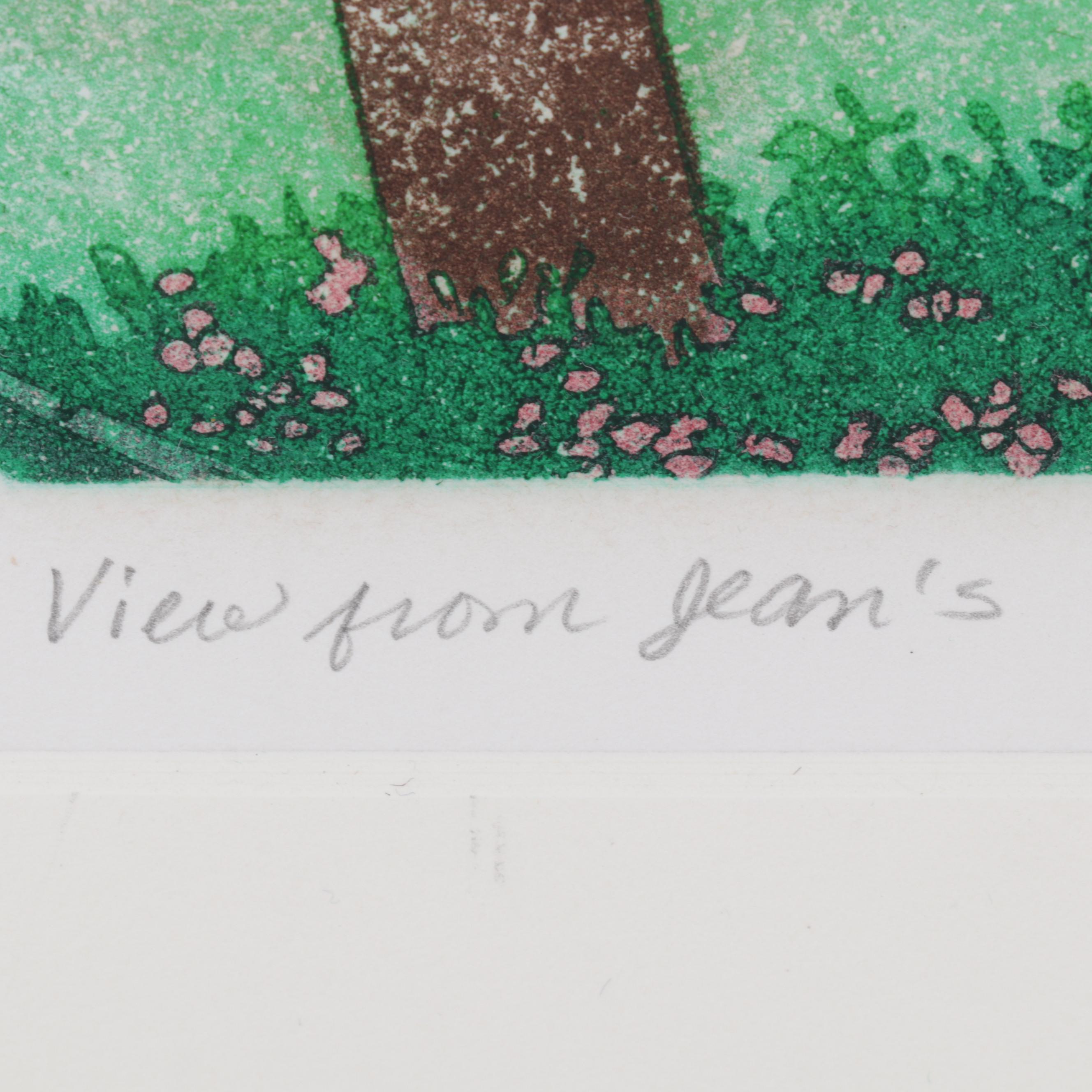 Laura Strowe Etching with Aquatint "View From Jean's," Circa 1980