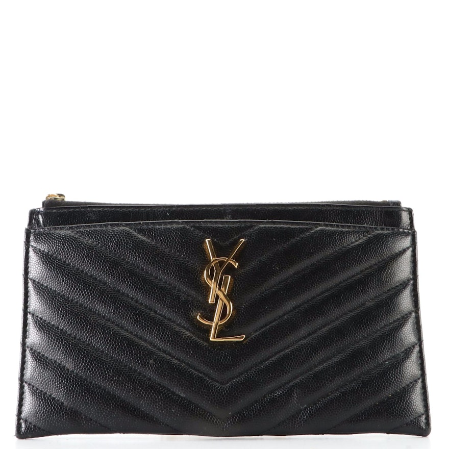 Yves Saint Laurent Classic Monogram Zip Bill Pouch Wallet in Matelassé Chevron