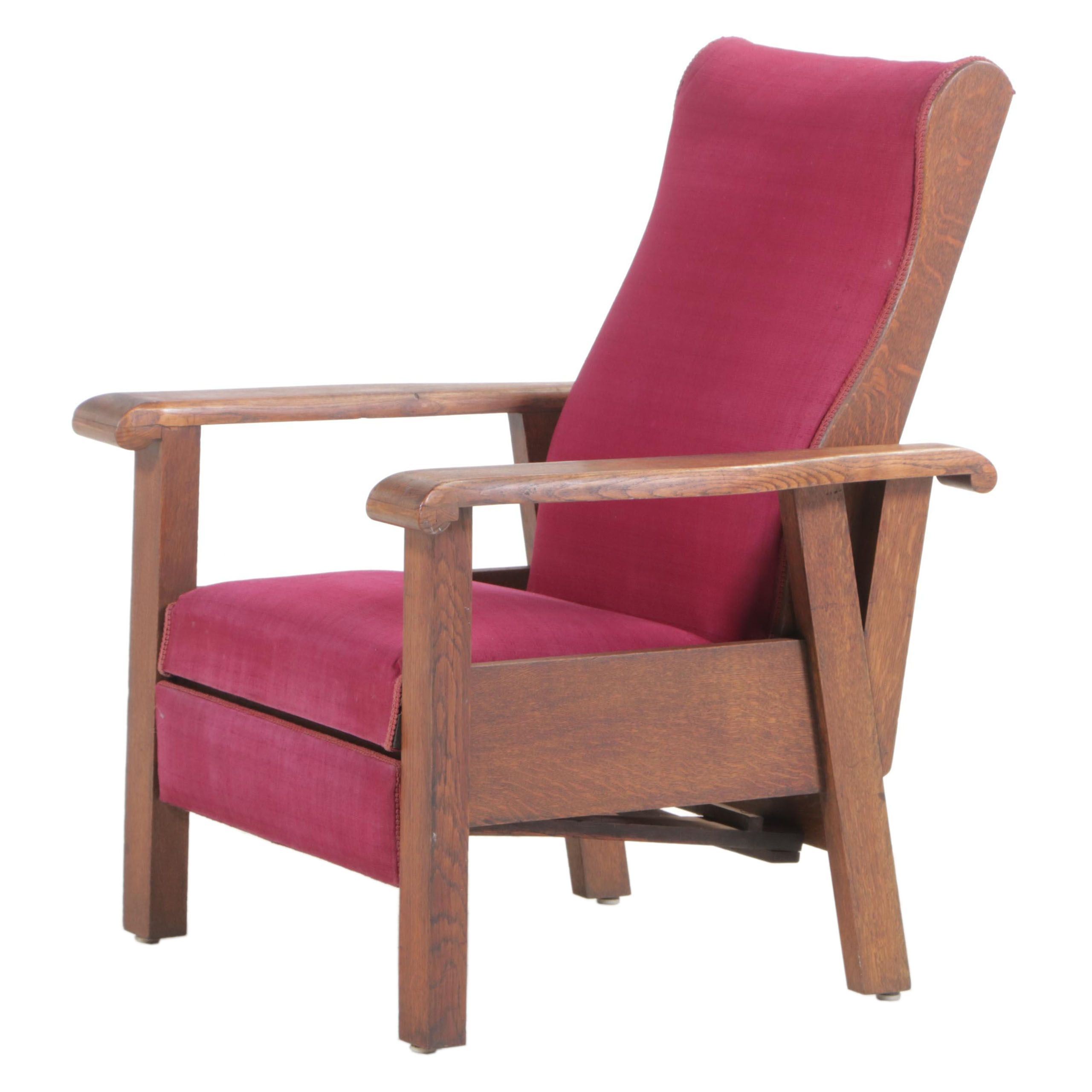 Arts and Crafts Oak and Upholstered Reclining Armchair