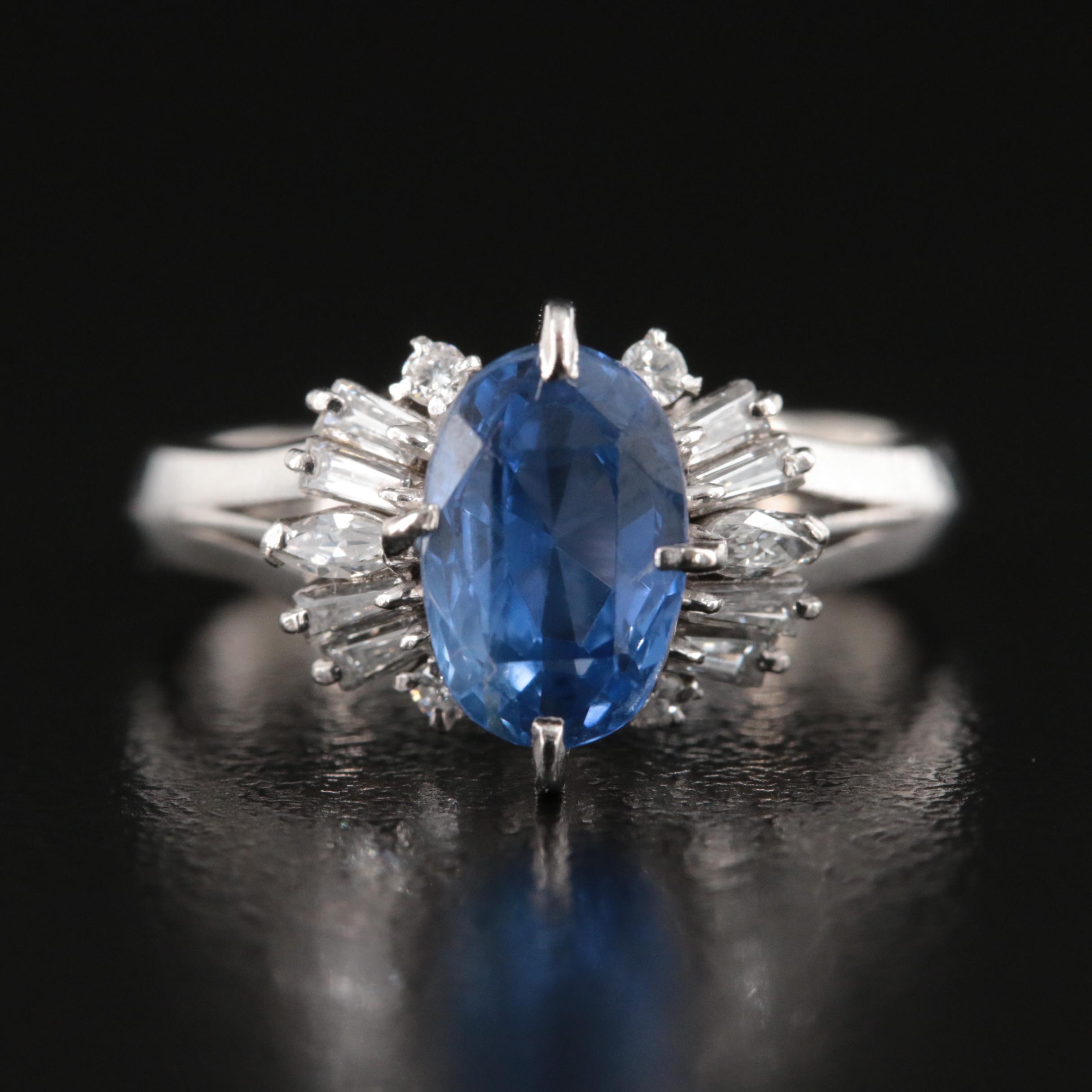 Vintage Platinum 2.82 CT Ceylon Sapphire and Diamond Ring with GIA Report
