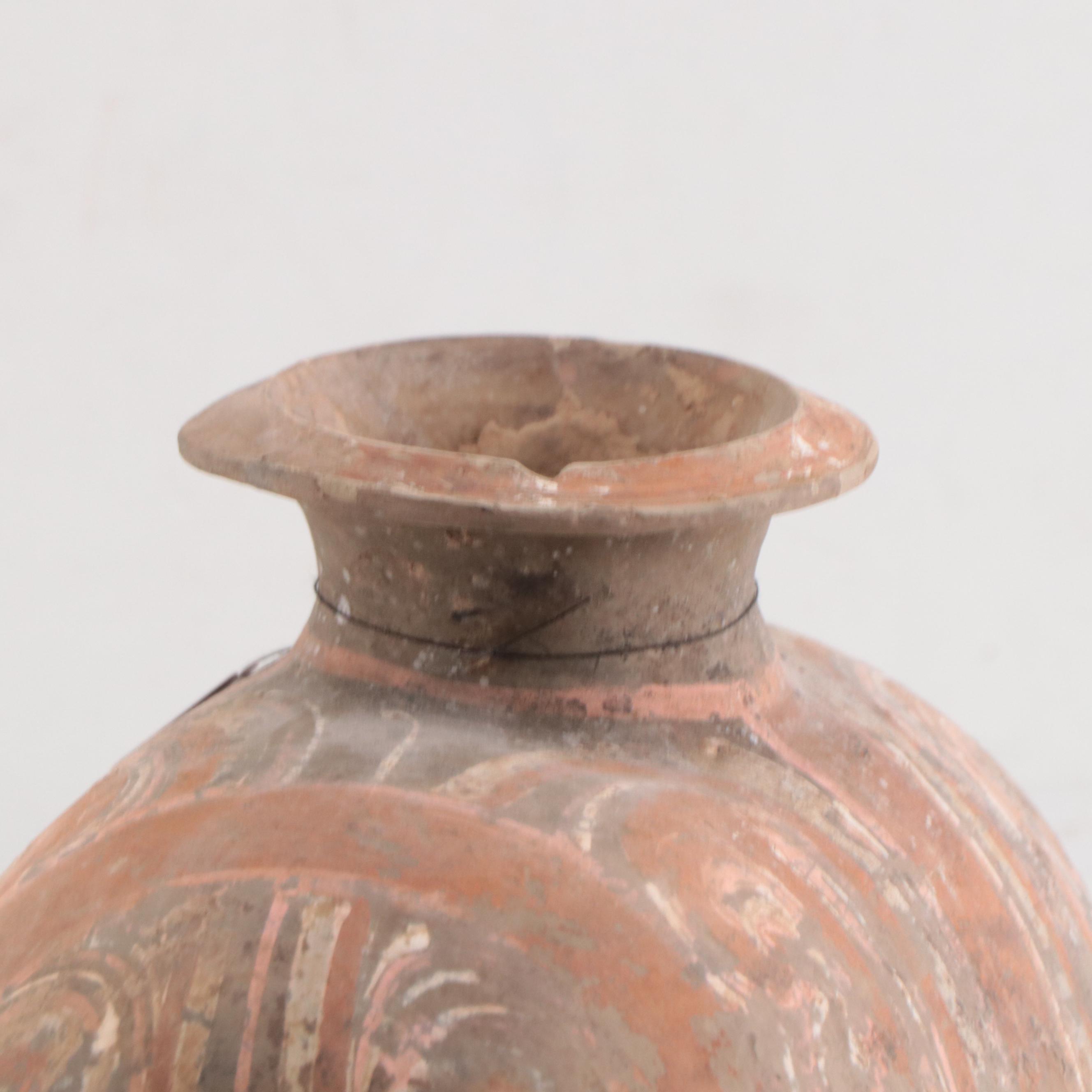 Chinese Han Earthenware Cocoon Jar With Swirling Cloud Motif, 202BC - 220AD