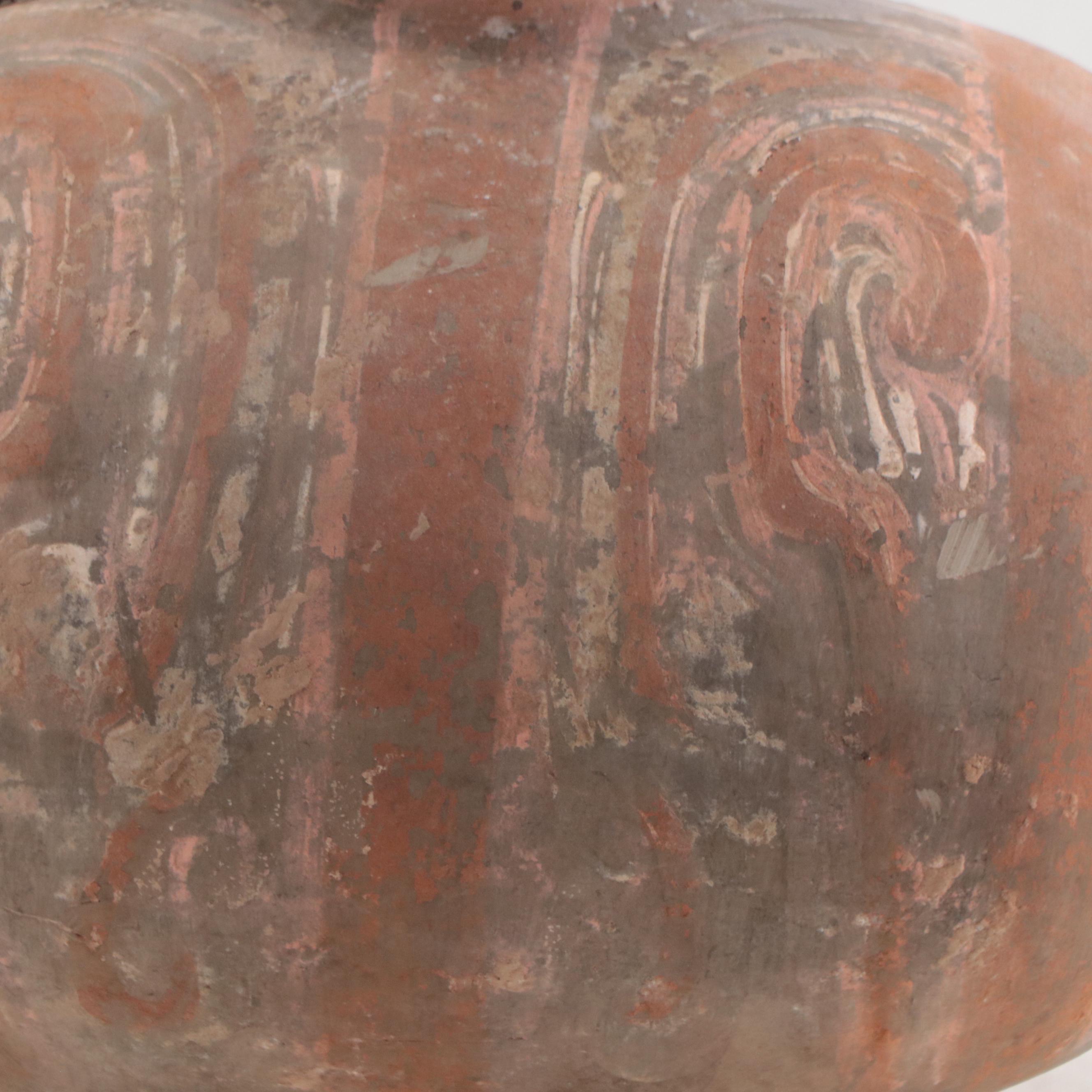 Chinese Han Earthenware Cocoon Jar With Swirling Cloud Motif, 202BC - 220AD