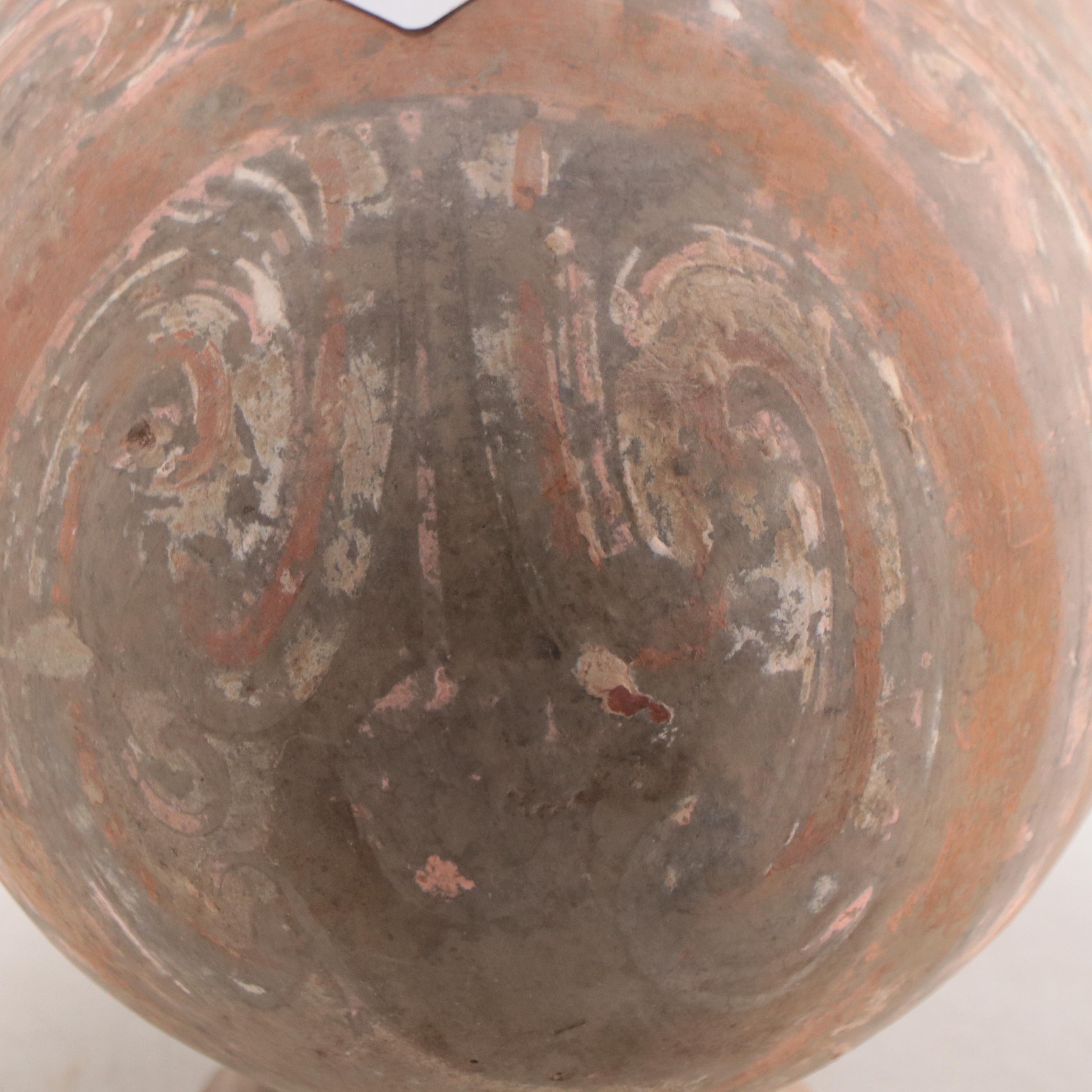 Chinese Han Earthenware Cocoon Jar With Swirling Cloud Motif, 202BC - 220AD