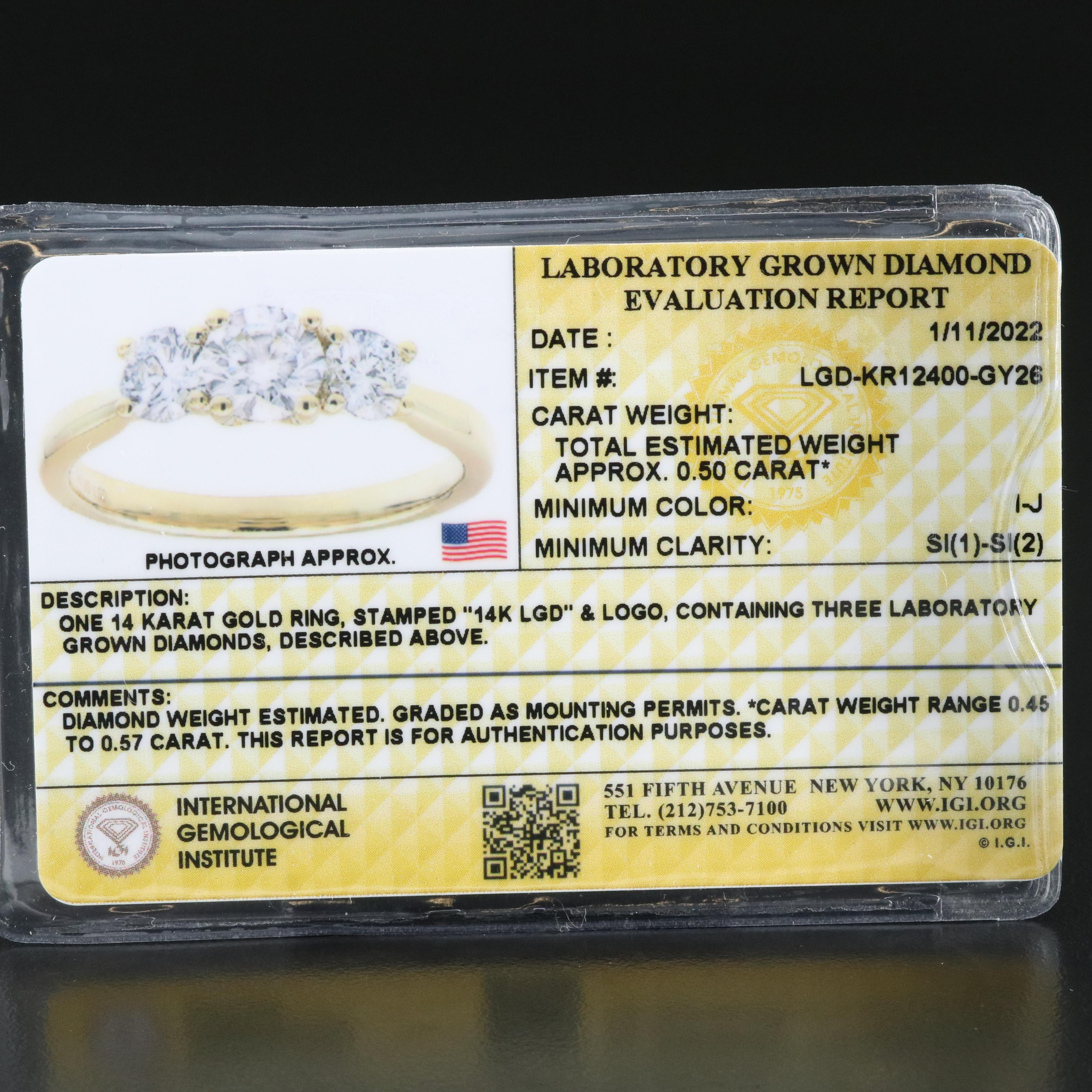 14K 0.48 CTW Lab Grown Diamond Ring with IGI Report