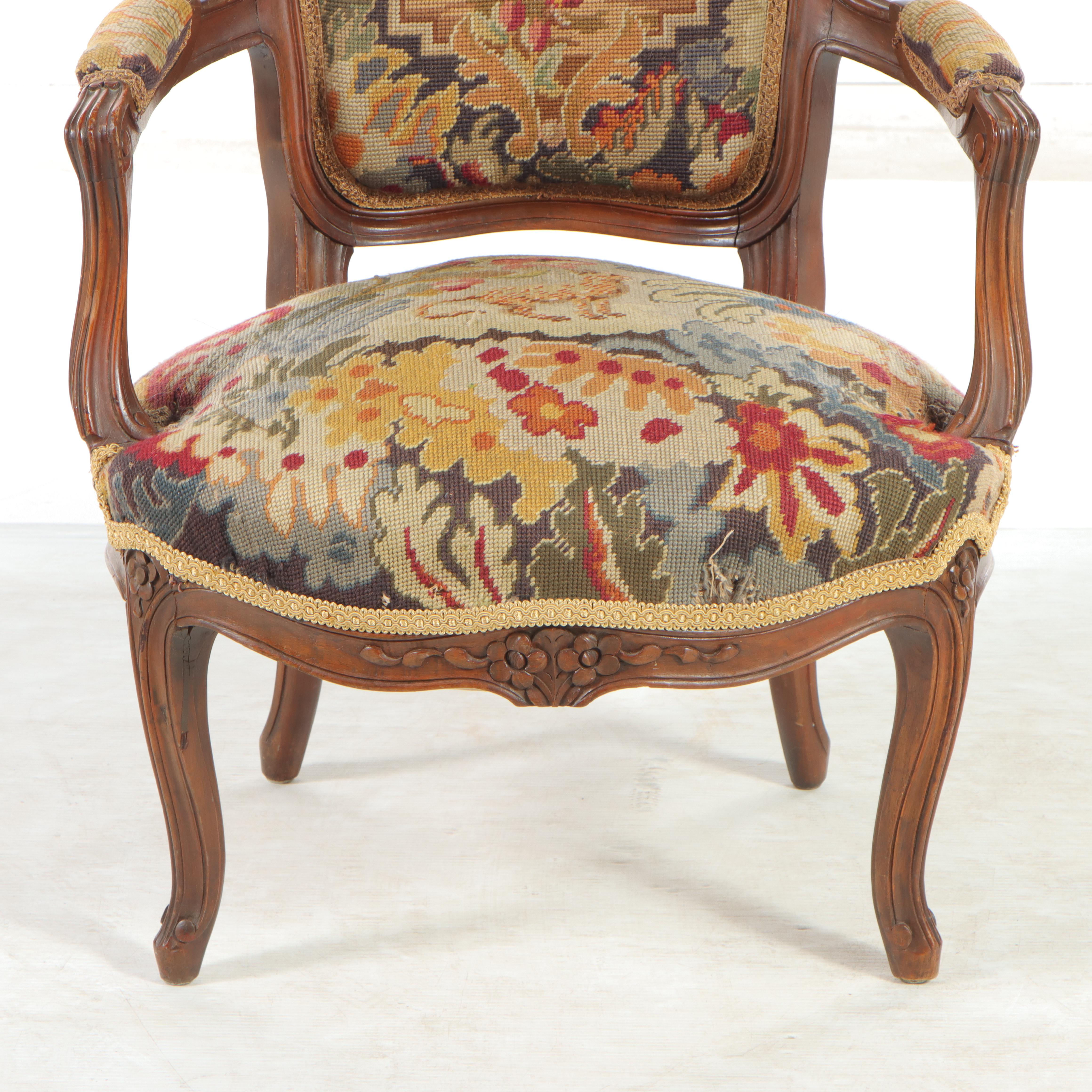 Victorian Rococo Revival Walnut and Needlepoint Upholstered Armchair
