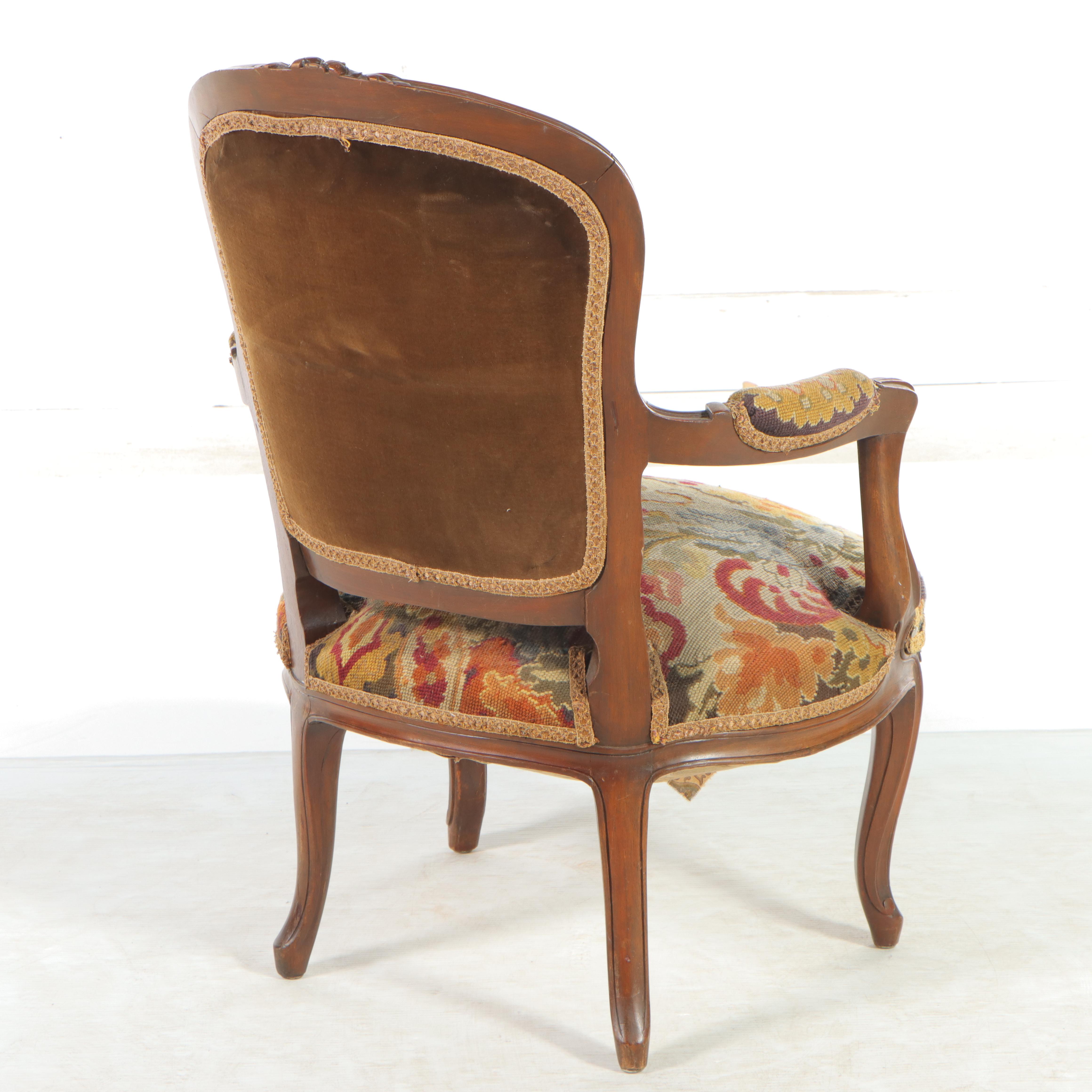 Victorian Rococo Revival Walnut and Needlepoint Upholstered Armchair