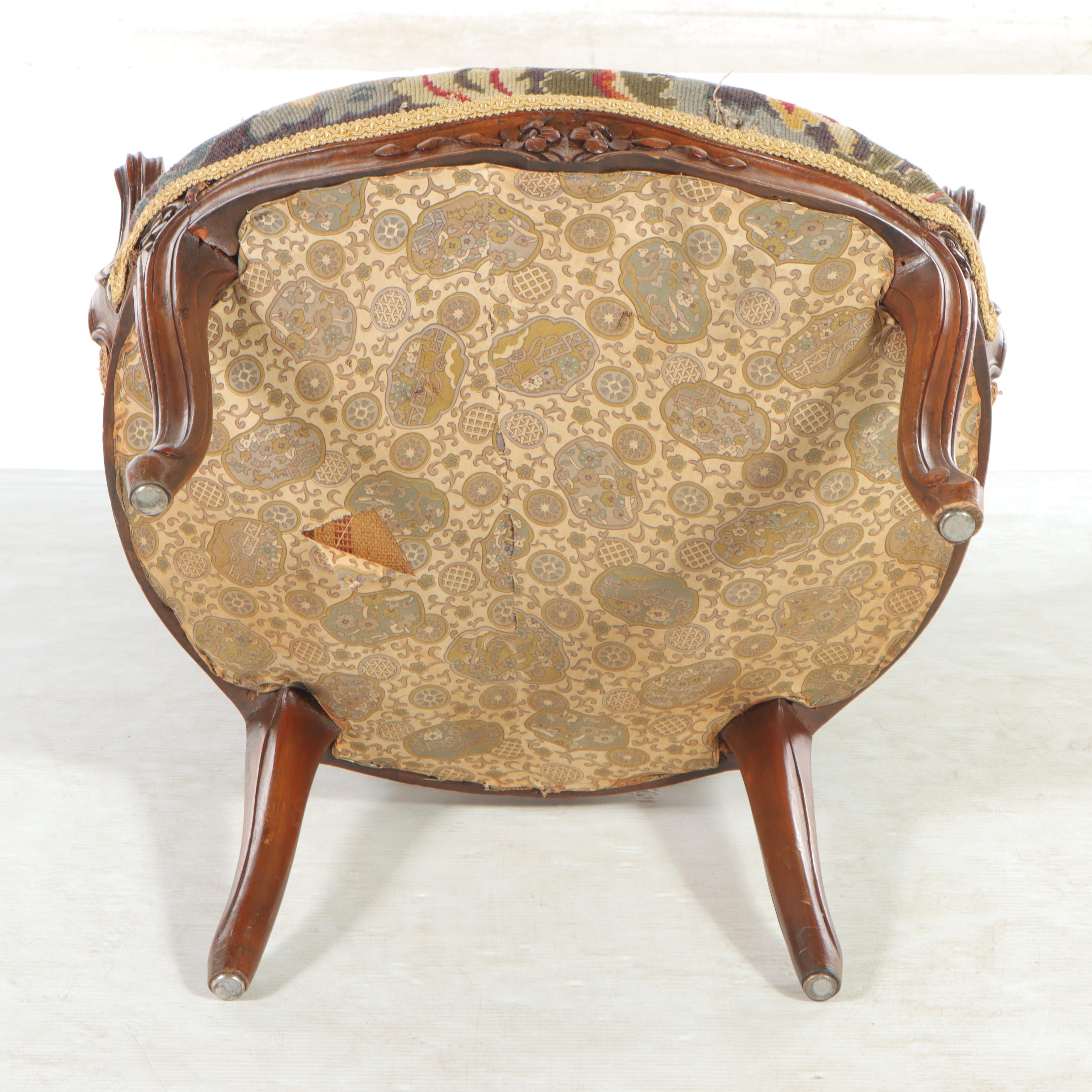 Victorian Rococo Revival Walnut and Needlepoint Upholstered Armchair